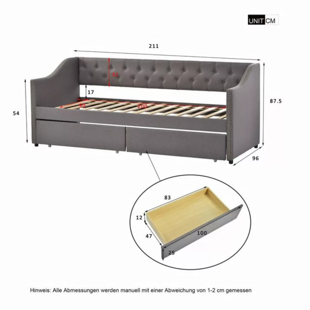 Odikalo Schlafsofa Doppelsofa Polsterbett Tagesbett 2 Schubladen Leinenstof günstig online kaufen