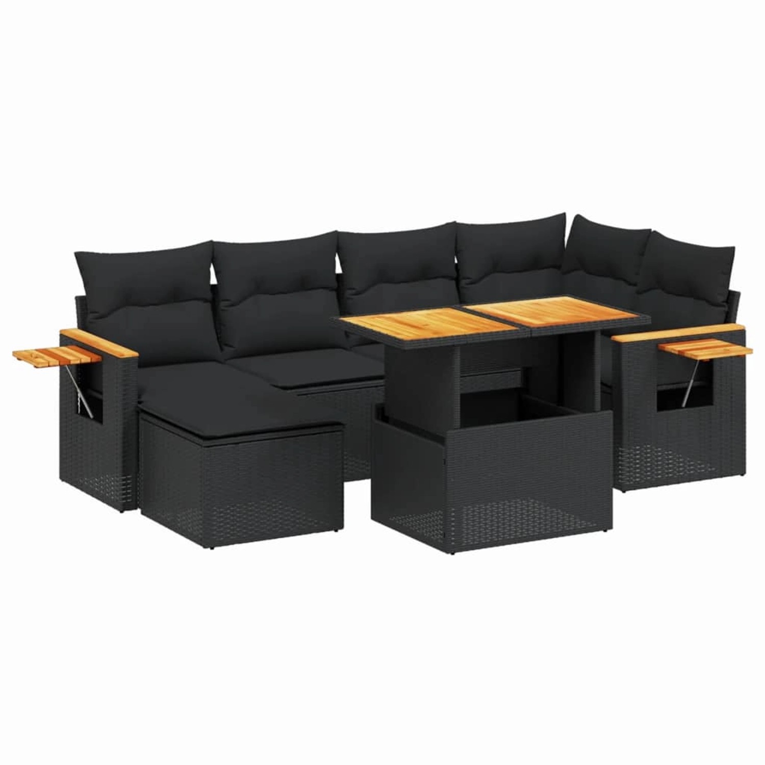 vidaXL 7-Tlg Garten-Sofagarnitur mit Kissen Schwarz Poly Rattan 3273617 günstig online kaufen