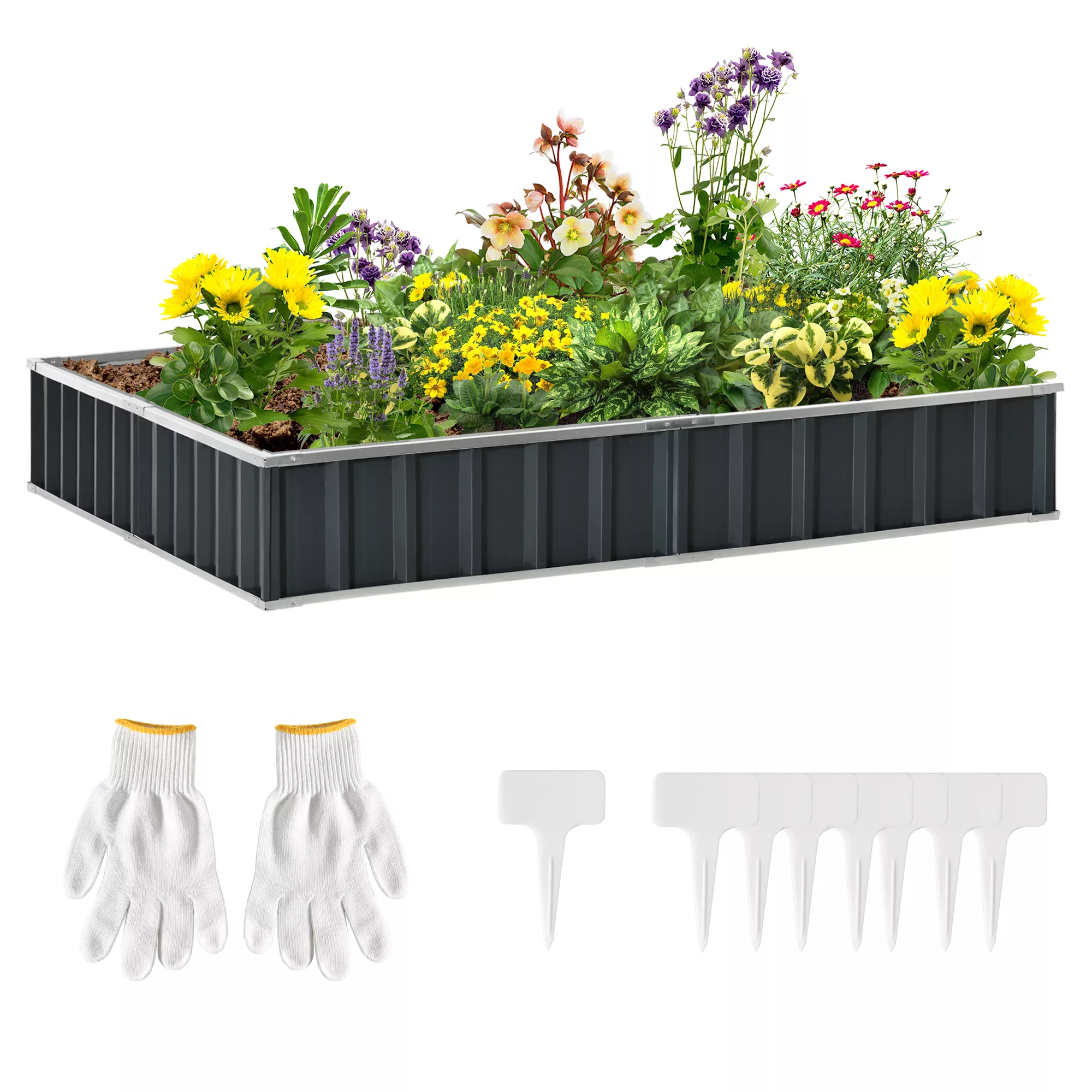 Outsunny DIY Stahl Hochbeet  Gartenbeet mit T-Form-Pflanzenschilder & Hands günstig online kaufen