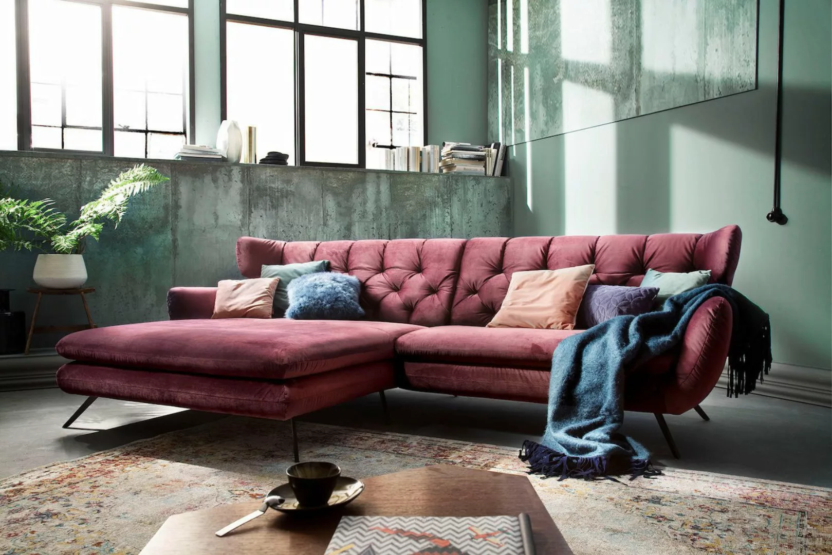 KAWOLA Ecksofa CHARME, Sofa, Longchair links od. rechts, Velvet purple günstig online kaufen