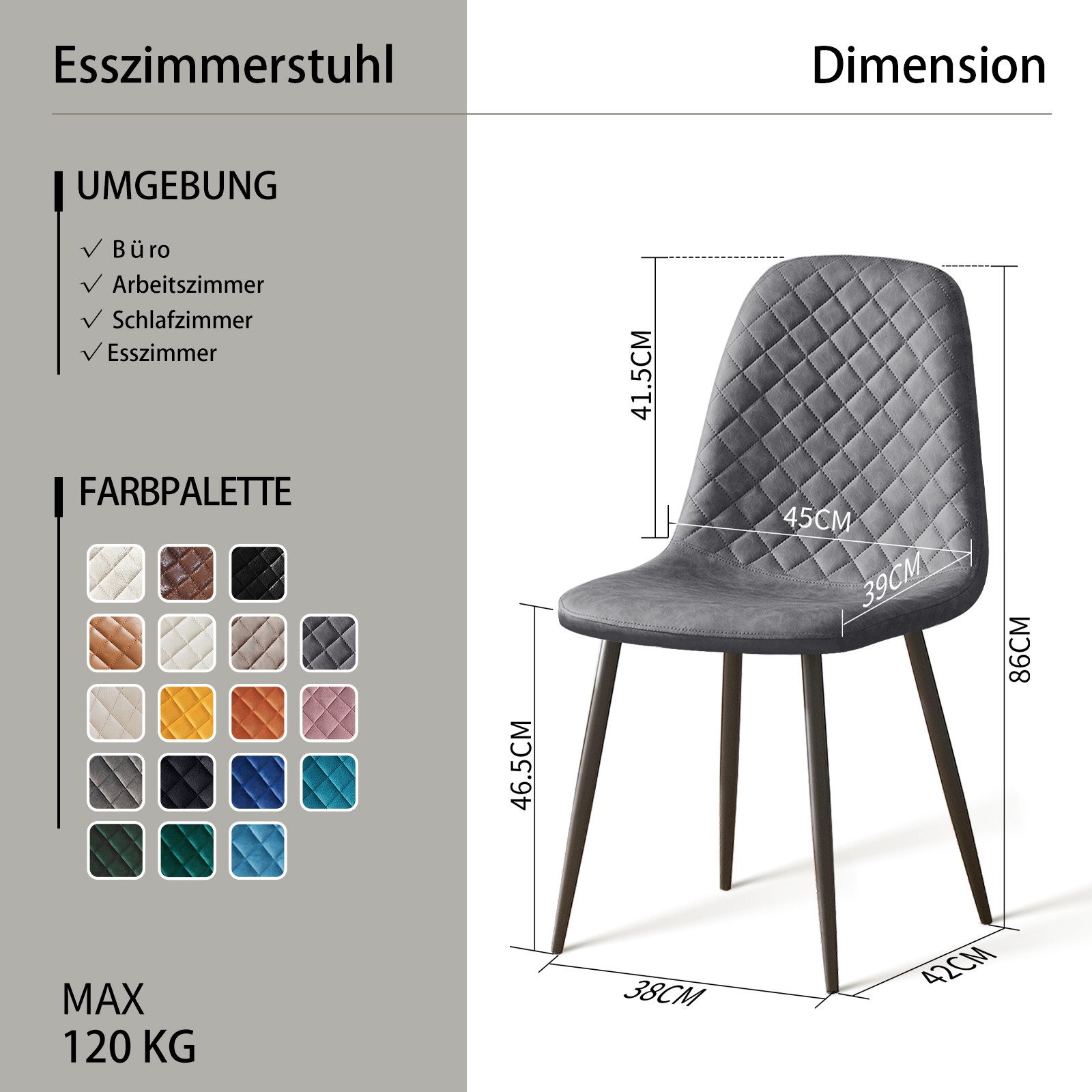 JYMTOM Esszimmerstuhl mit Rückenlehne, aus Samt/künstlichem günstig online kaufen