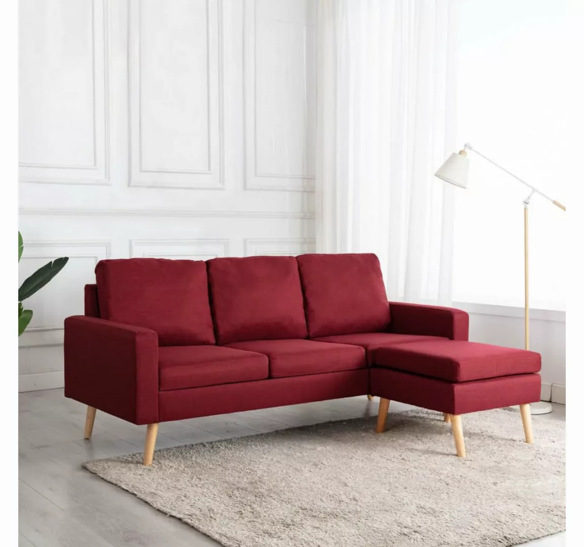 vidaXL Sofa 3-Sitzer-Sofa mit Hocker Weinrot Stoff Couch günstig online kaufen