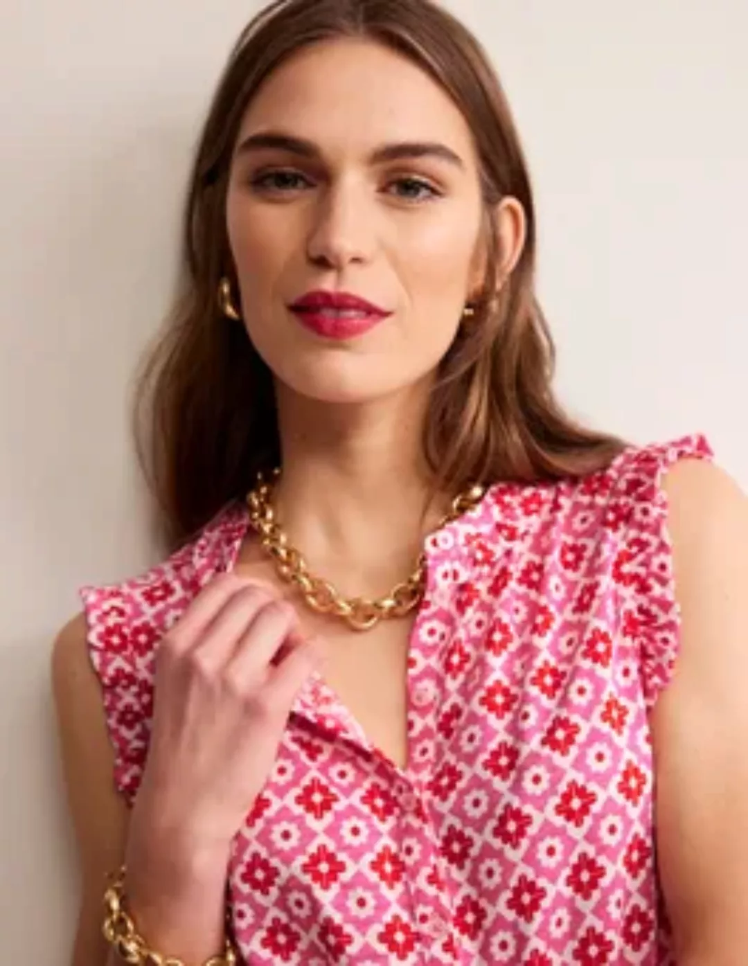 Olive Ärmelloses Hemd Damen Boden, Pink Power, Geometrischer Stempel günstig online kaufen