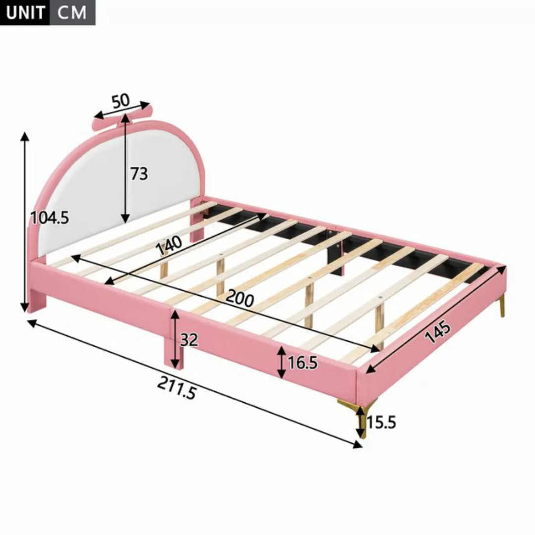 Flieks Kinderbett, Polsterbett Doppelbett 140x200cm mit Kunstleder Bezug ro günstig online kaufen