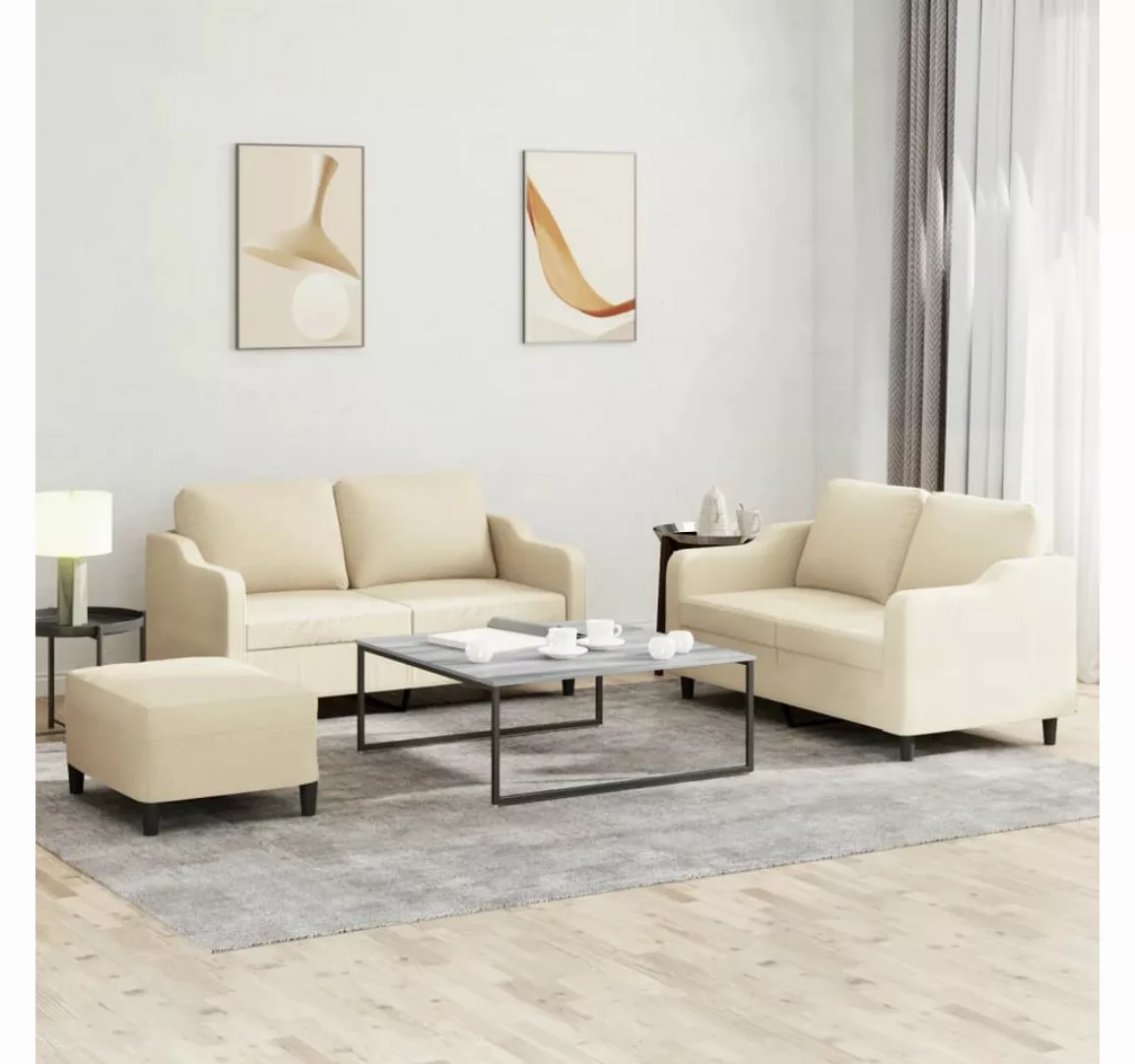 vidaXL Sofa Sofagarnitur Set mit Kissen Stoff, 3-tlg., Creme günstig online kaufen