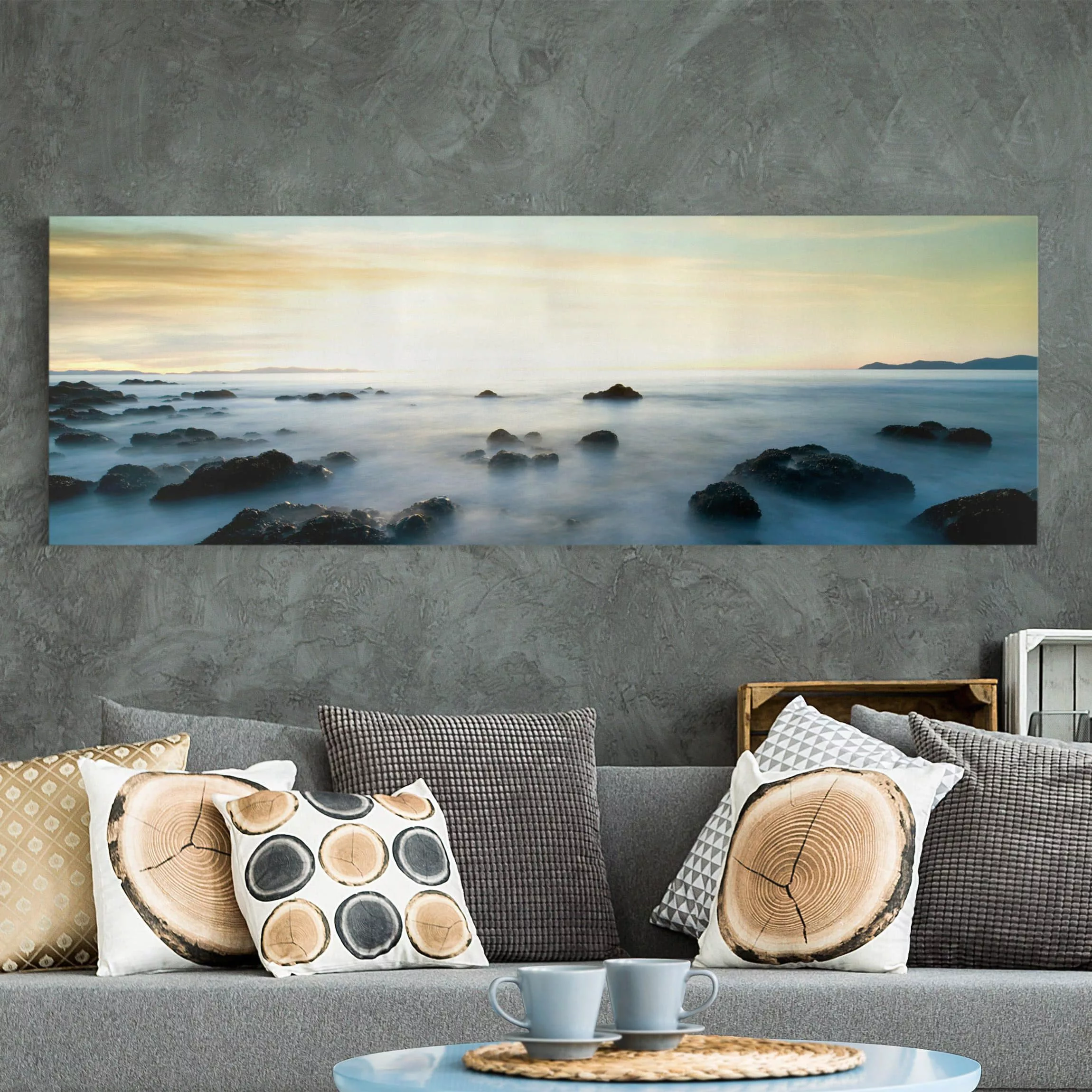 Leinwandbild Strand - Panorama Sonnenuntergang über dem Ozean günstig online kaufen