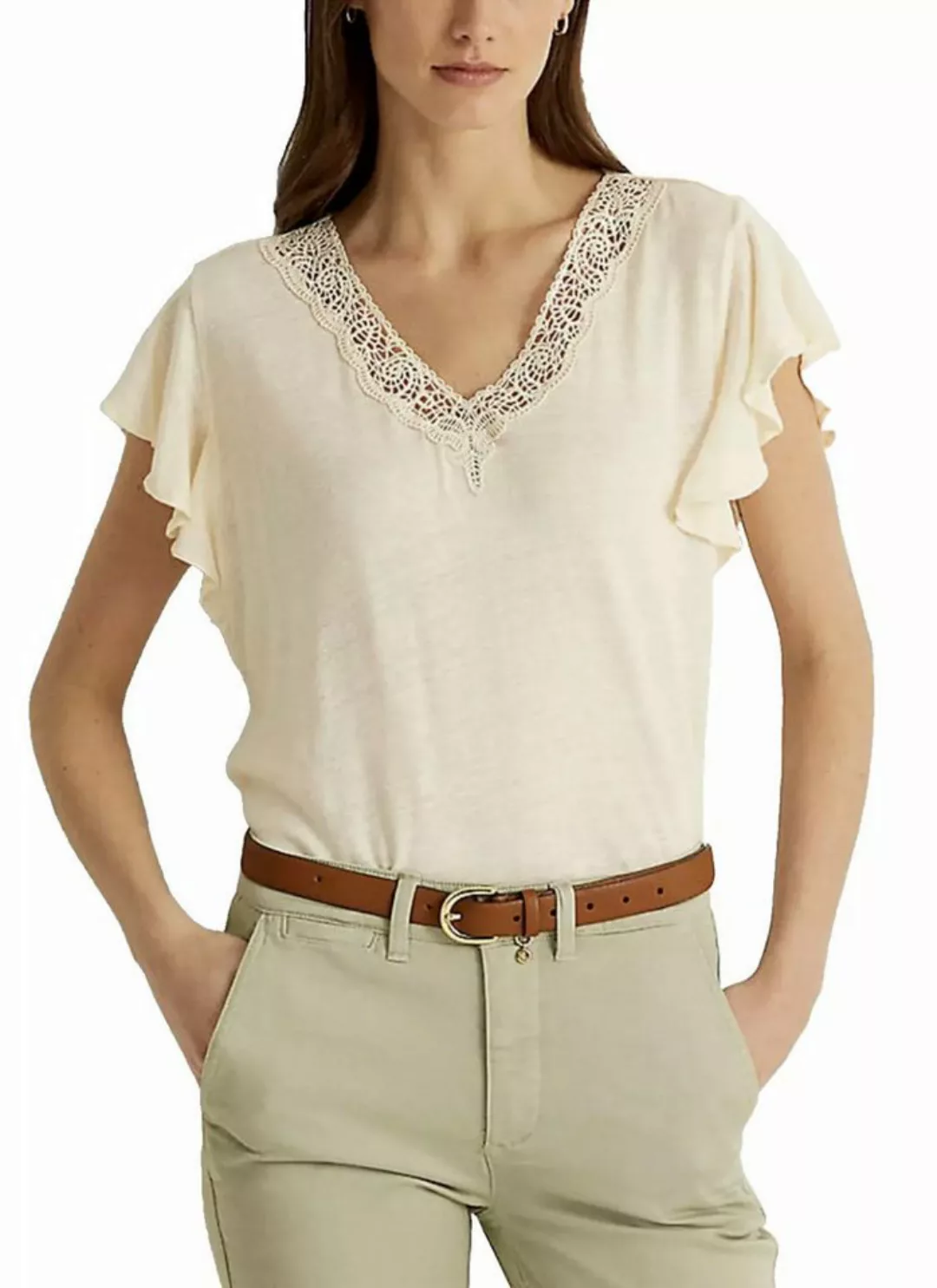 Lauren Ralph Lauren Blusentop SIGLAY LINEN V-Neck Ruffle günstig online kaufen