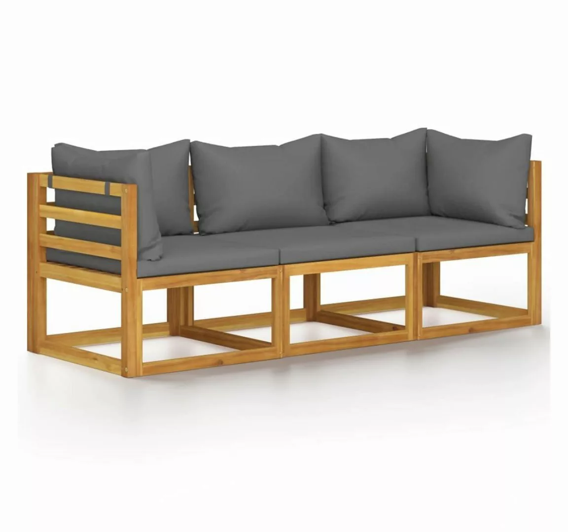 furnicato Loungesofa 3-Sitzer-Gartensofa mit Auflage Akazie Massivholz, 1 T günstig online kaufen