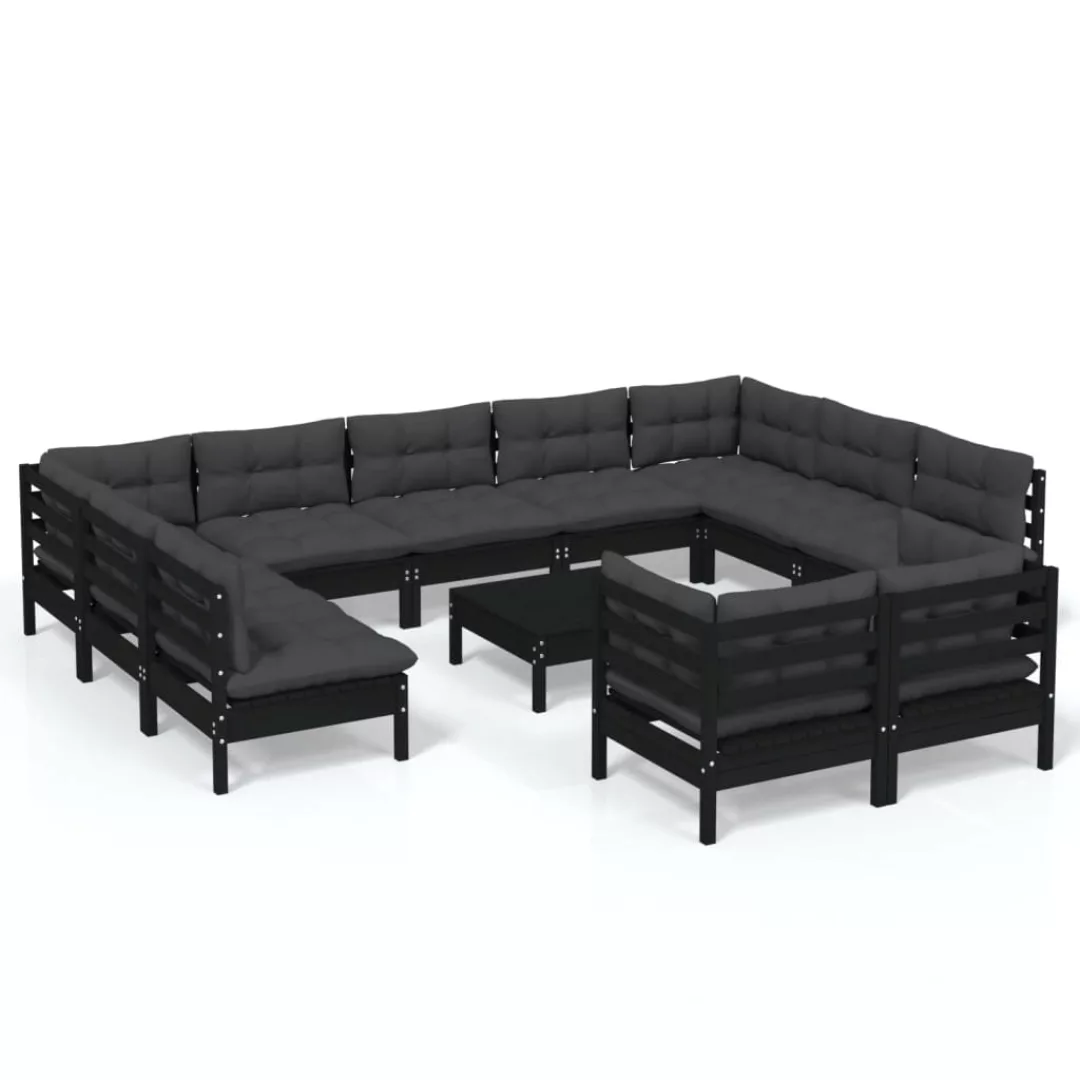 12-tlg. Garten-lounge-set Mit Kissen Schwarz Massivholz Kiefer günstig online kaufen