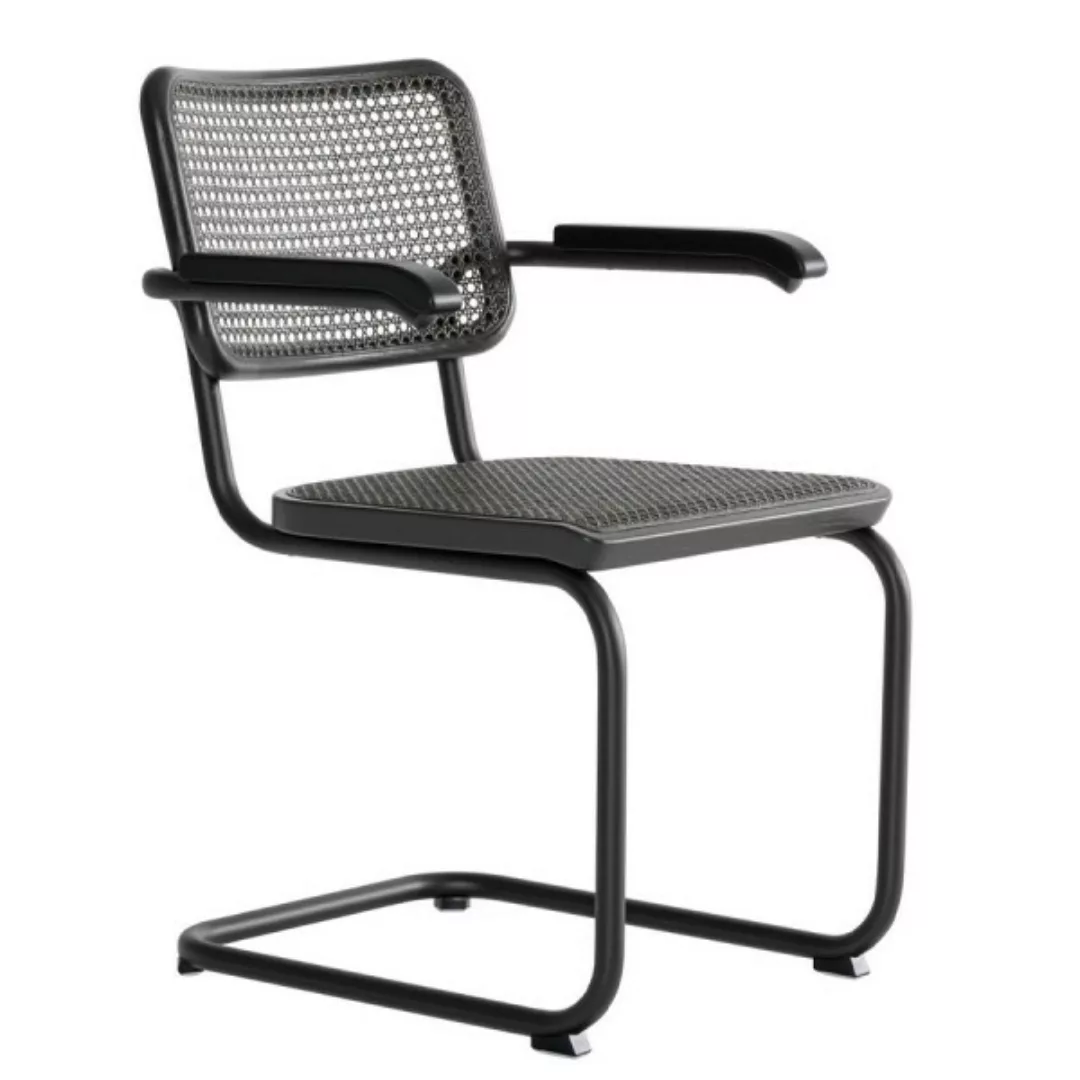 THONET S 64 V Dark Melange schwarz | Stahlrohr-Freischwinger mit Armlehnen günstig online kaufen