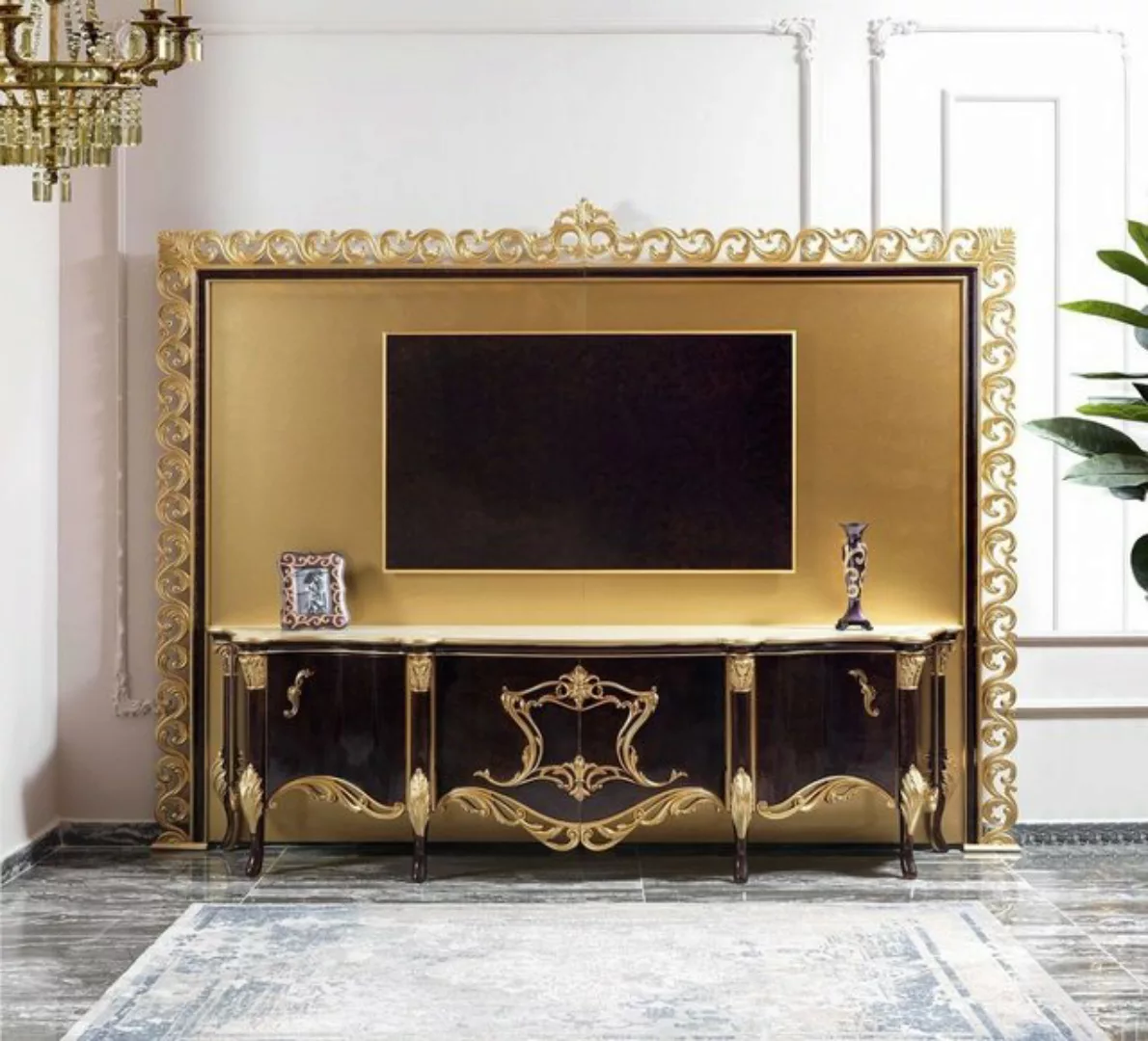 JVmoebel TV-Schrank Luxus TV Ständer Sideboard RTV Holz Gold Wohnzimmer Tis günstig online kaufen