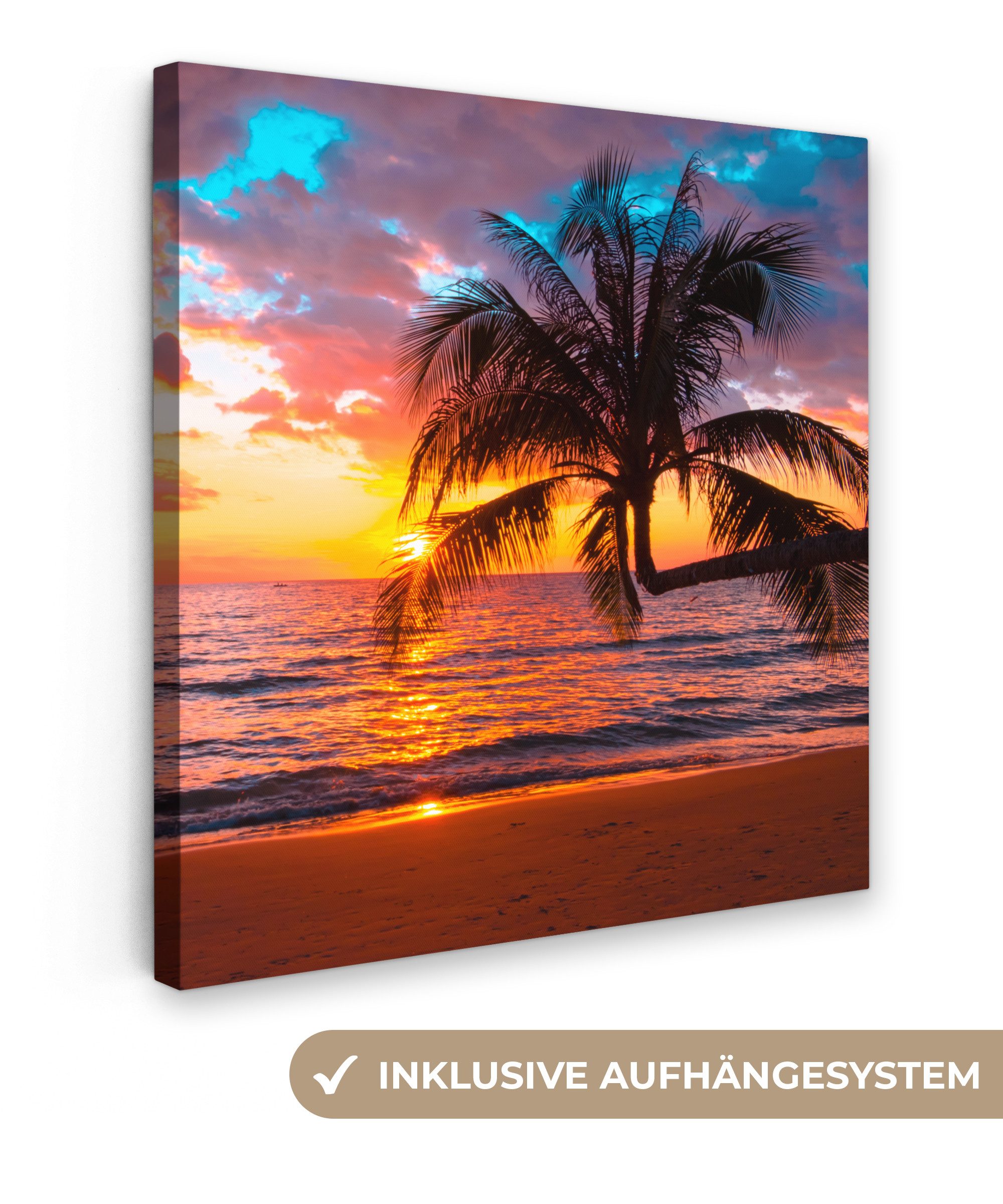 OneMillionCanvasses® Leinwandbild Palme - Sonnenuntergang - günstig online kaufen