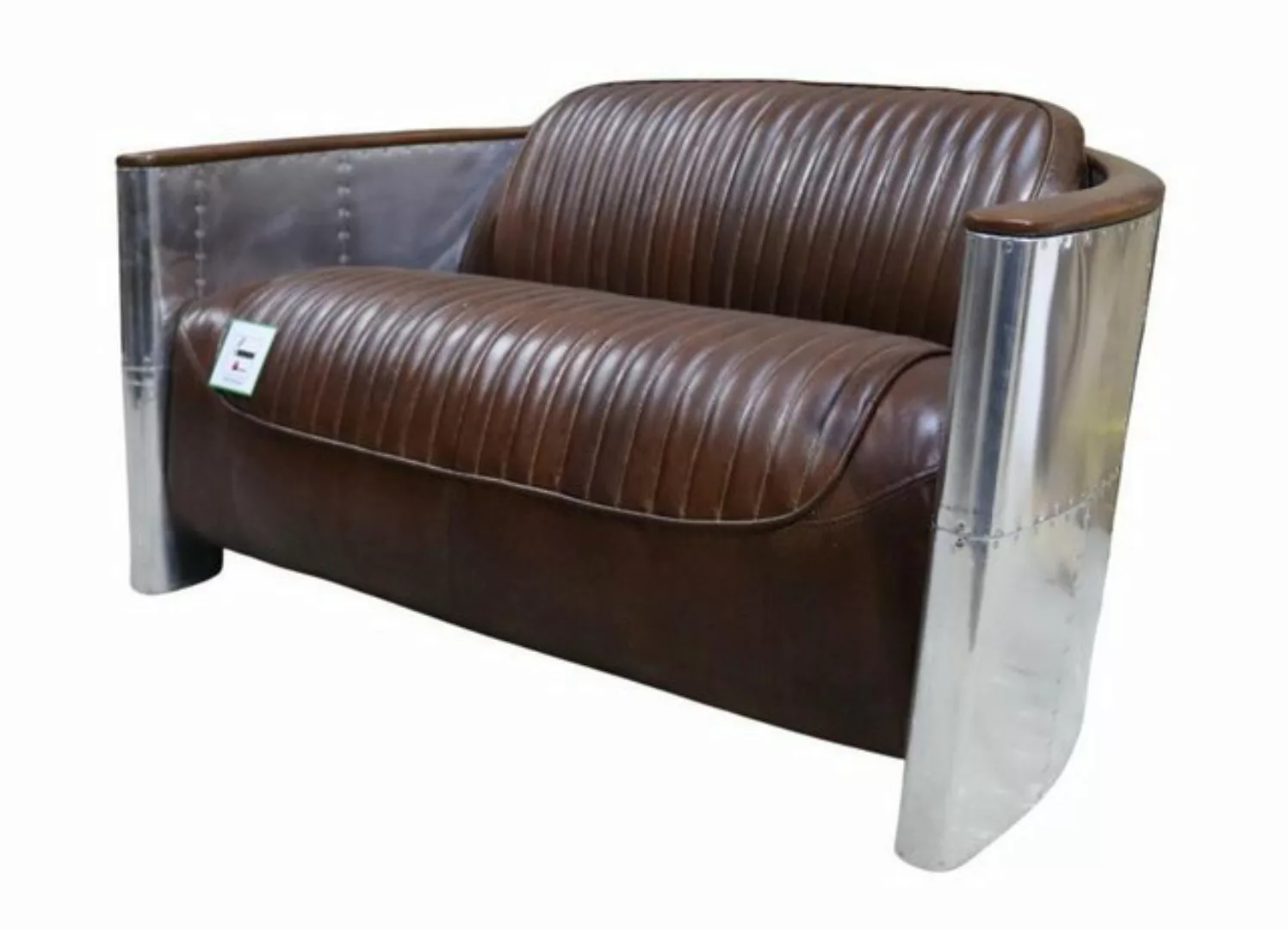 Xlmoebel Sofa 2-Sitzer Vintage Leder Sofa aus Echtleder und Aluminium Möbel günstig online kaufen