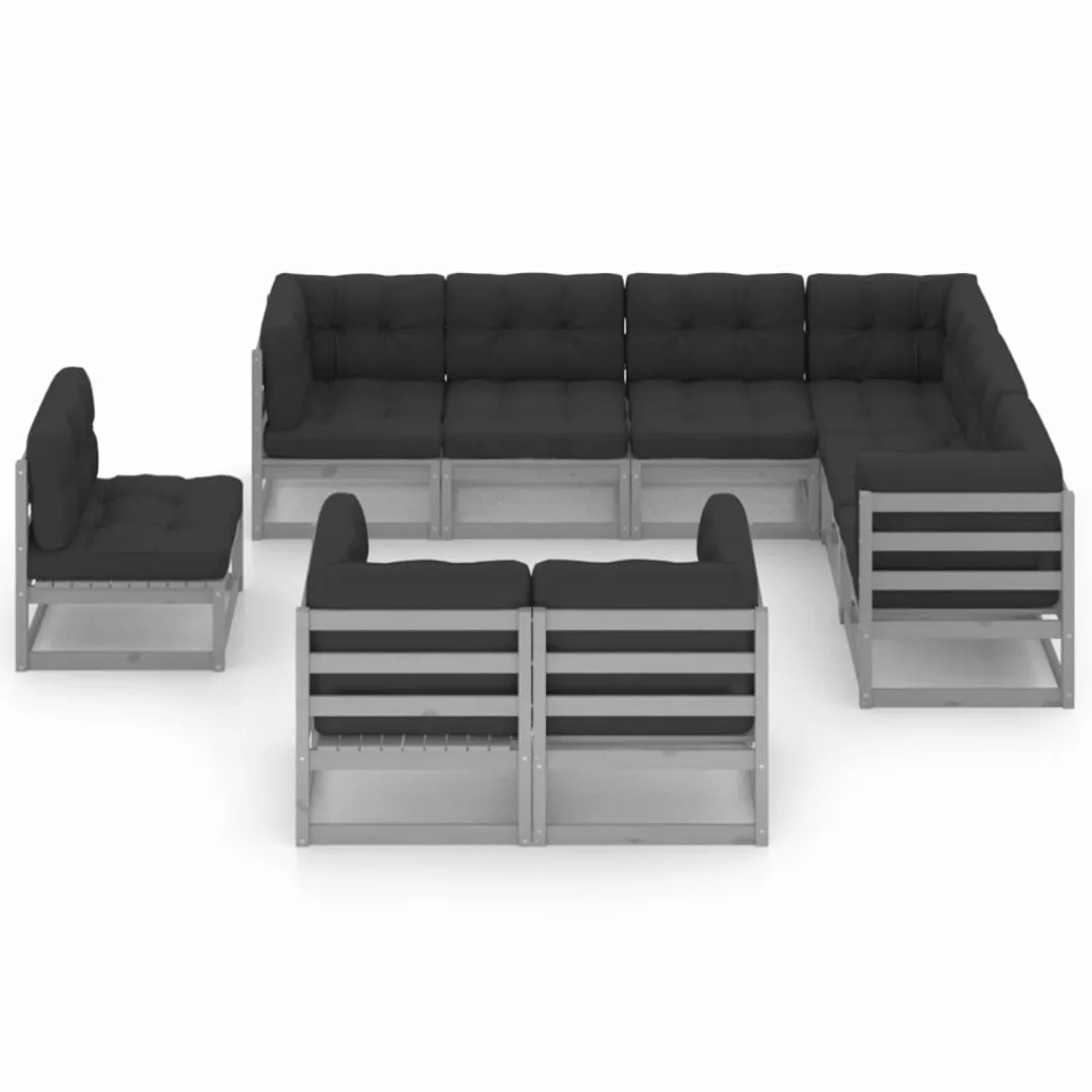 9-tlg. Garten-lounge-set Mit Kissen Grau Kiefer Massivholz günstig online kaufen