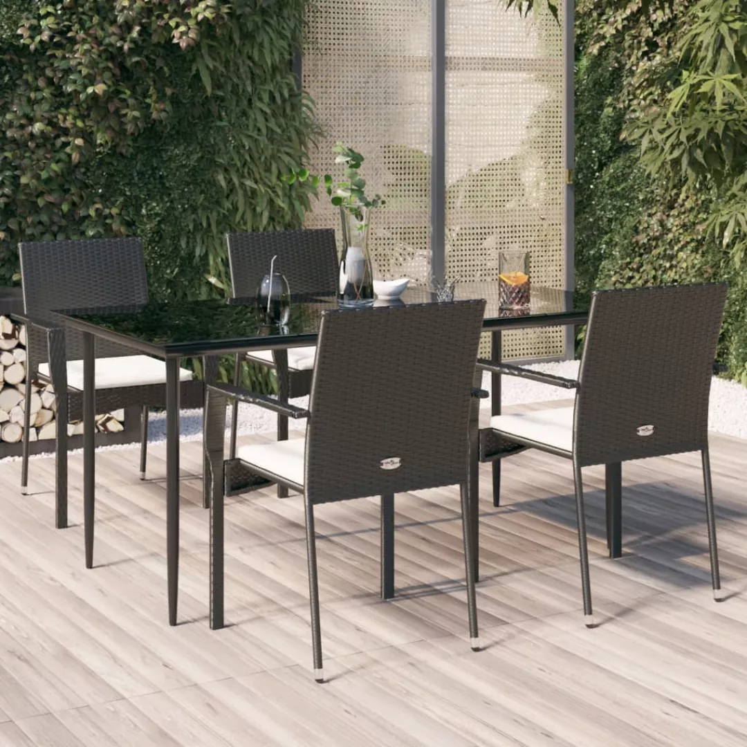 Vidaxl 5-tlg. Garten-essgruppe Mit Kissen Schwarz Poly Rattan günstig online kaufen