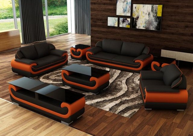 JVmoebel Sofa Schwarze Leder Wohnlandschaft 3+2 Sitzer Design Moderne Sofas günstig online kaufen