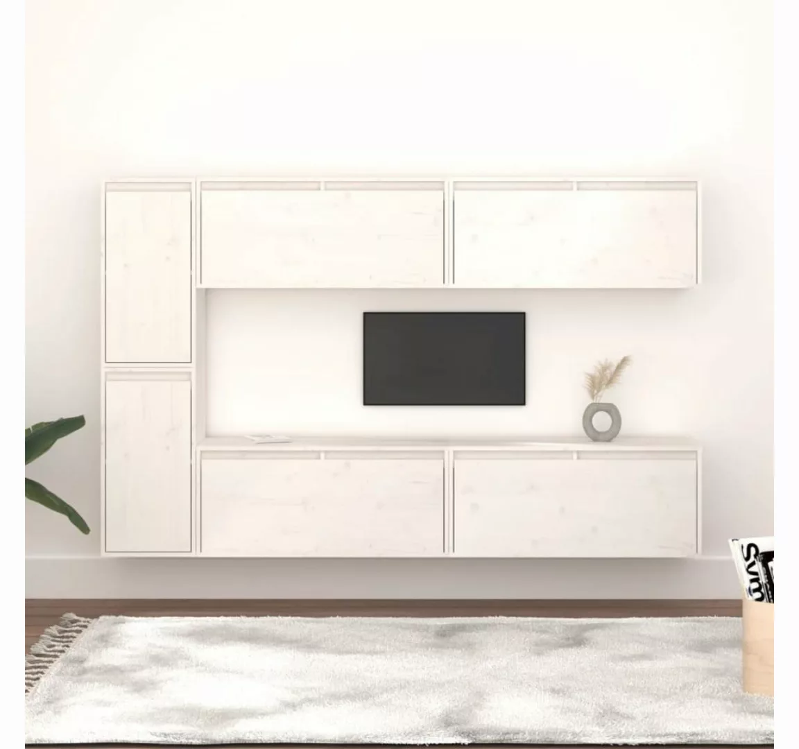 vidaXL TV-Schrank TV-Schränke 6 Stk Weiß Massivholz Kiefer Lowboard Lowboar günstig online kaufen