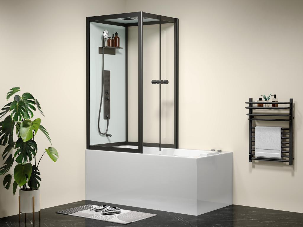Duschbadewanne - Schwarze Profile - 150 x 75 x 215 cm - 100 Mikrodüsen & 6 günstig online kaufen
