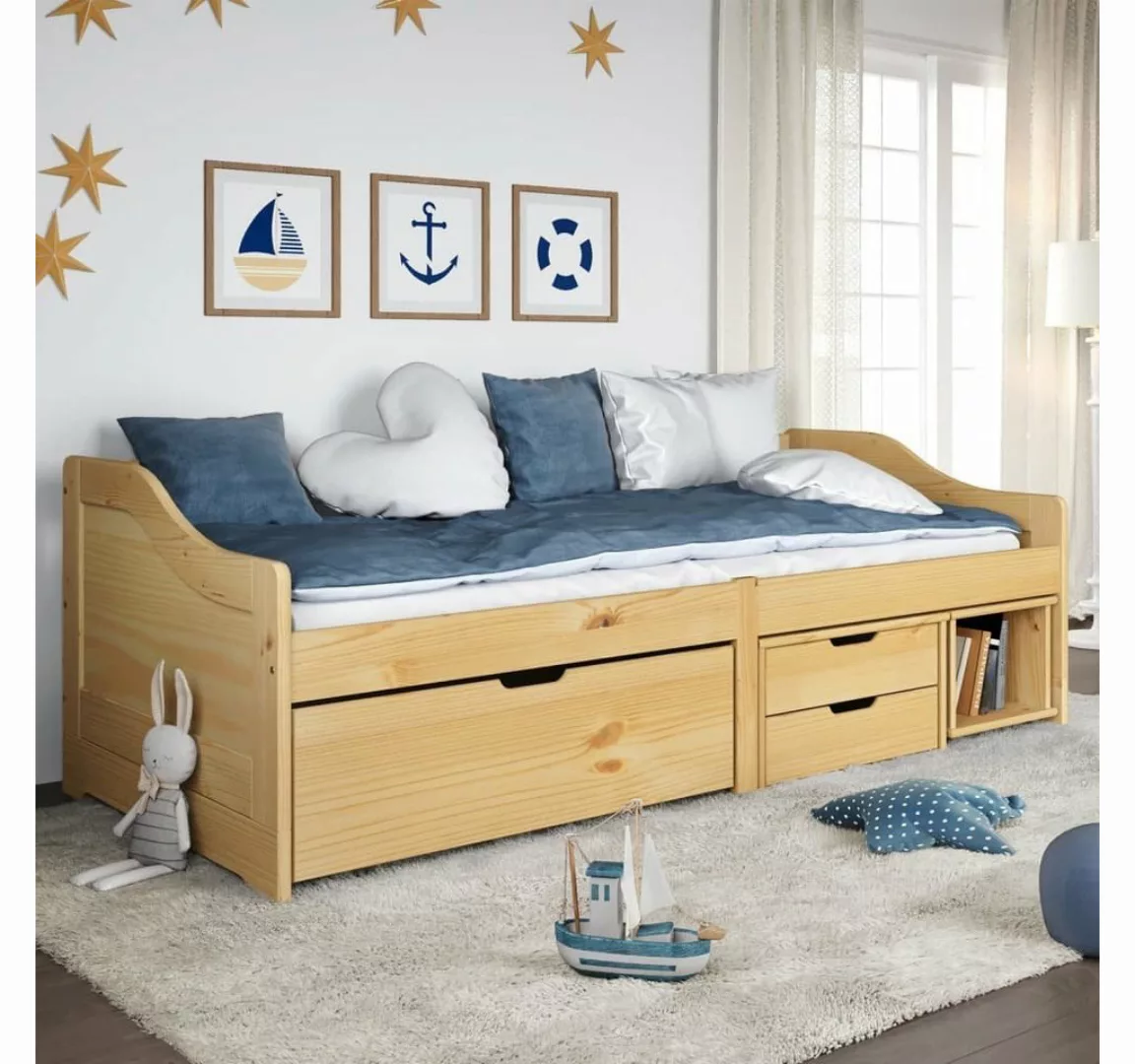 furnicato Bett Tagesbett mit 3 Schubladen IRUN 90x200 cm Massivholz Kiefer günstig online kaufen