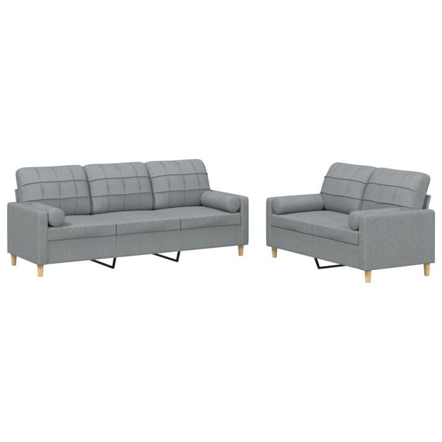 vidaXL Sofa, 2-tlg. Sofagarnitur mit Kissen Hellgrau Stoff günstig online kaufen