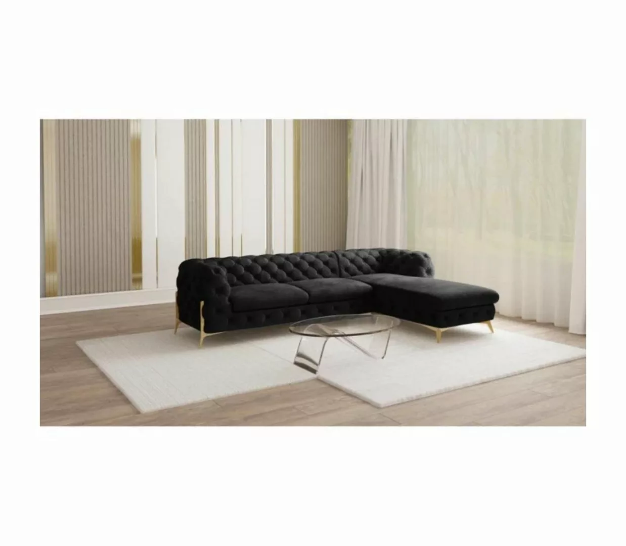 S-Style Möbel Ecksofa mit Ottomane Chesterfield Ashley mit Goldene Metall F günstig online kaufen