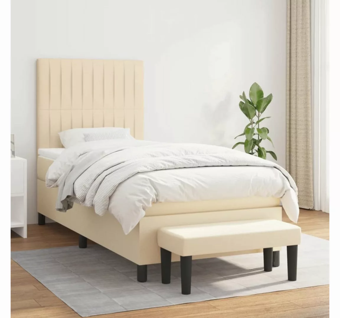 vidaXL Boxspringbett, Boxspringbett mit Matratze Creme 90x190 cm Stoff günstig online kaufen