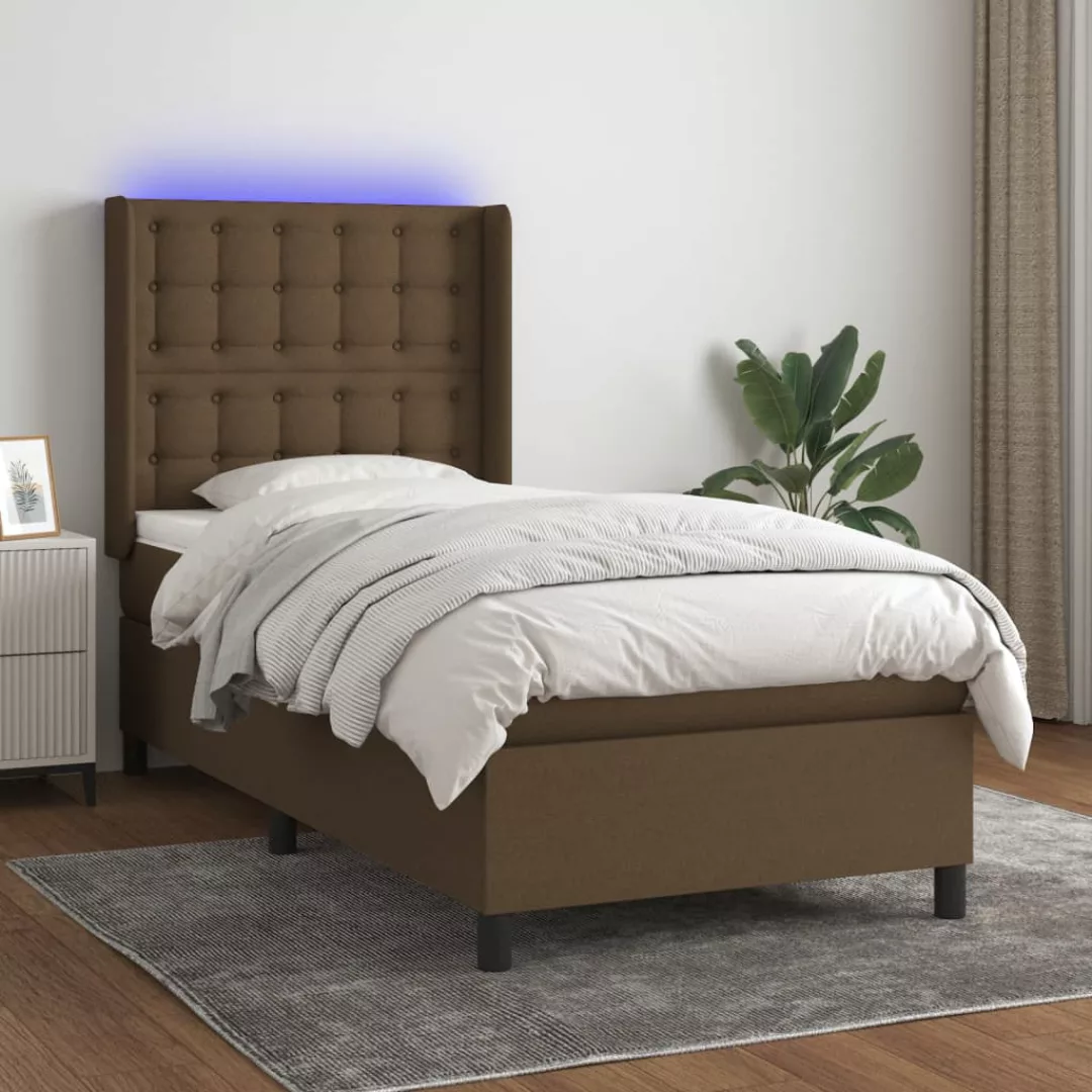 Vidaxl Boxspringbett Mit Matratze & Led Dunkelbraun 100x200 Cm Stoff günstig online kaufen