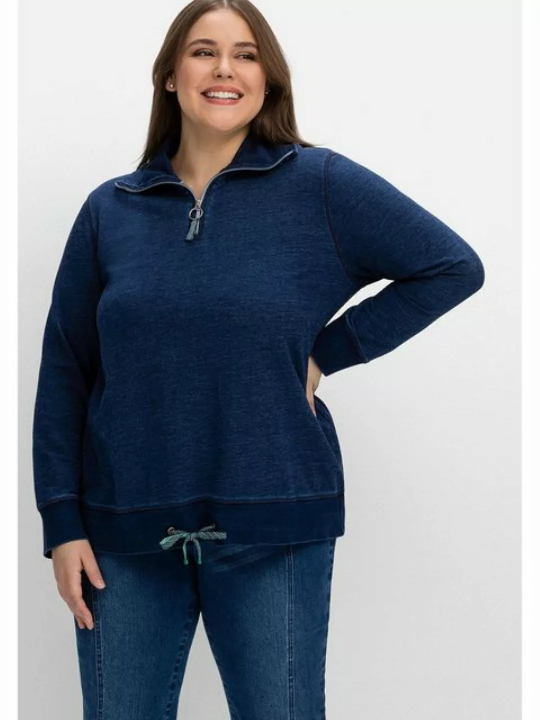 Sheego Sweatshirt "Große Größen", mit Troyerkragen, im Denim-Look günstig online kaufen
