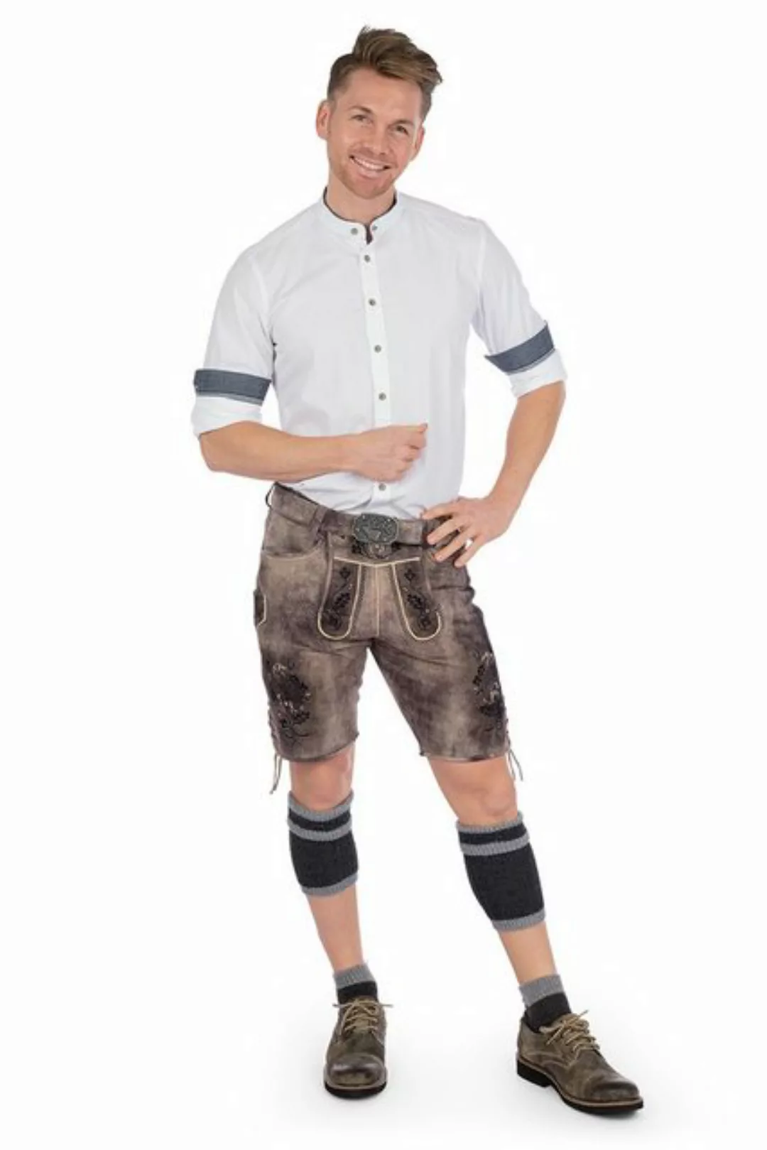 Spieth & Wensky Trachtenlederhose Lederhose Herren kurz - RUBEN - stahlbrau günstig online kaufen