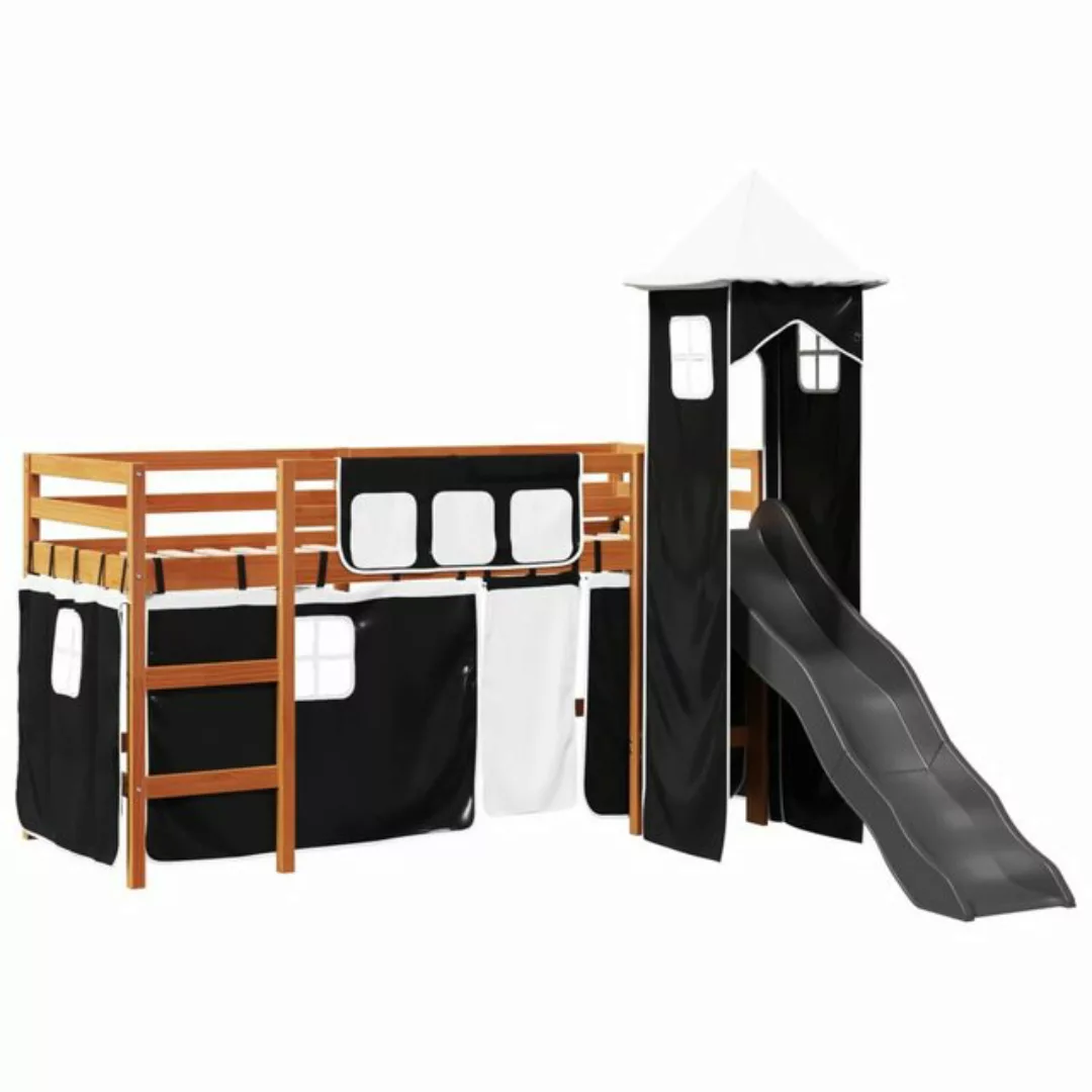 vidaXL Bett, Kinderhochbett mit Turm Weiß & Schwarz 90x200 cm Kiefernholz günstig online kaufen