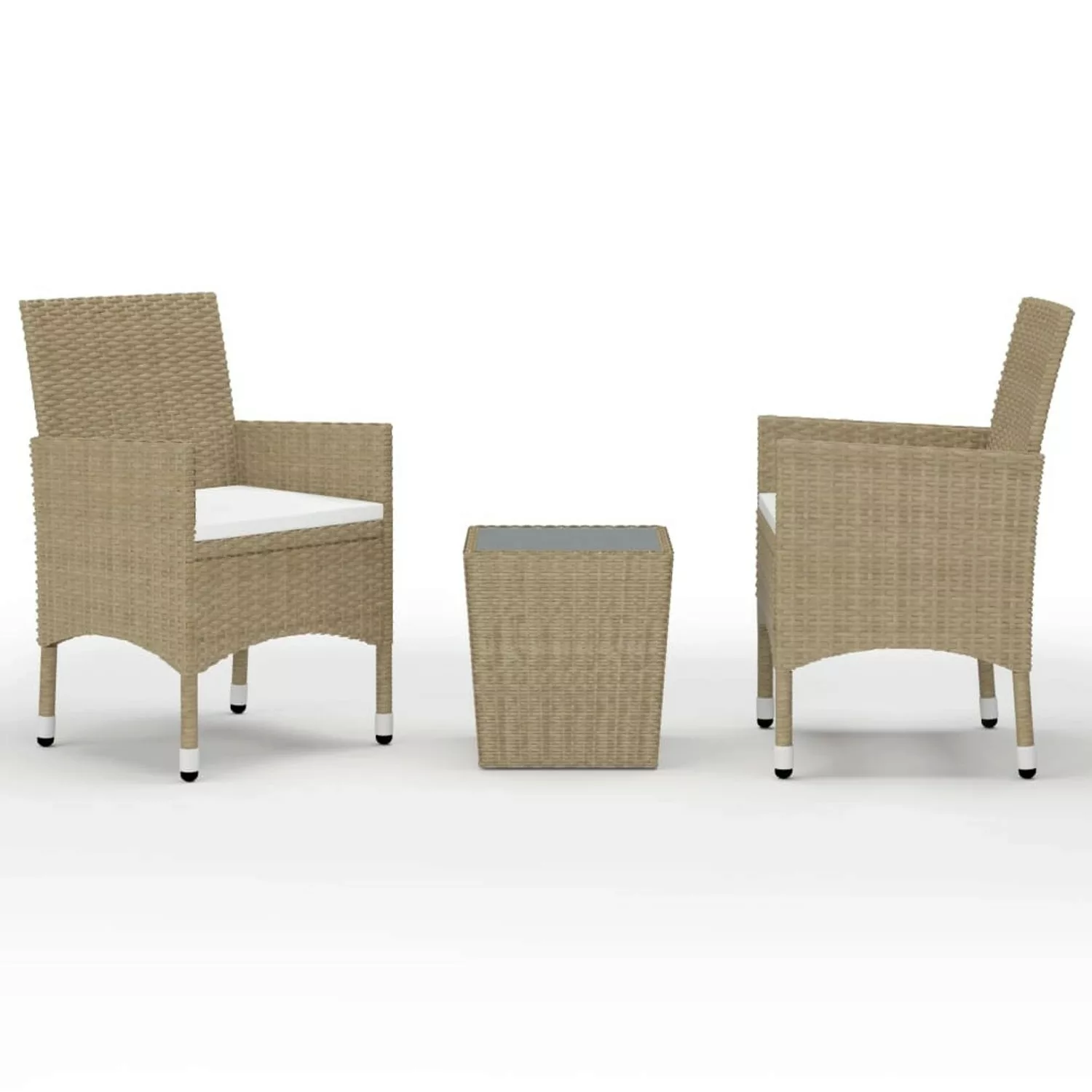 3-tlg. Bistro-set Poly Rattan Und Hartglas Beige günstig online kaufen