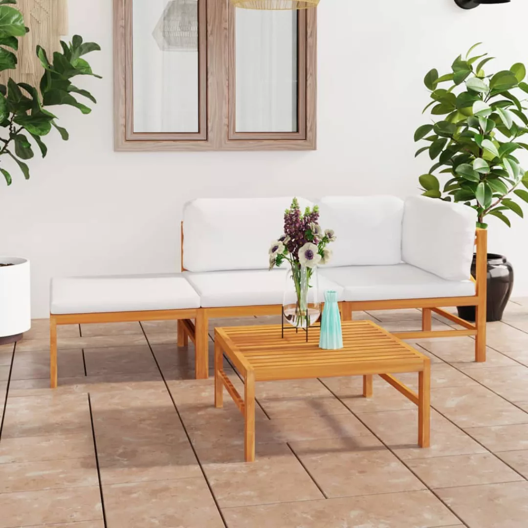 4-tlg. Garten-lounge-set Mit Creme Kissen Massivholz Teak günstig online kaufen