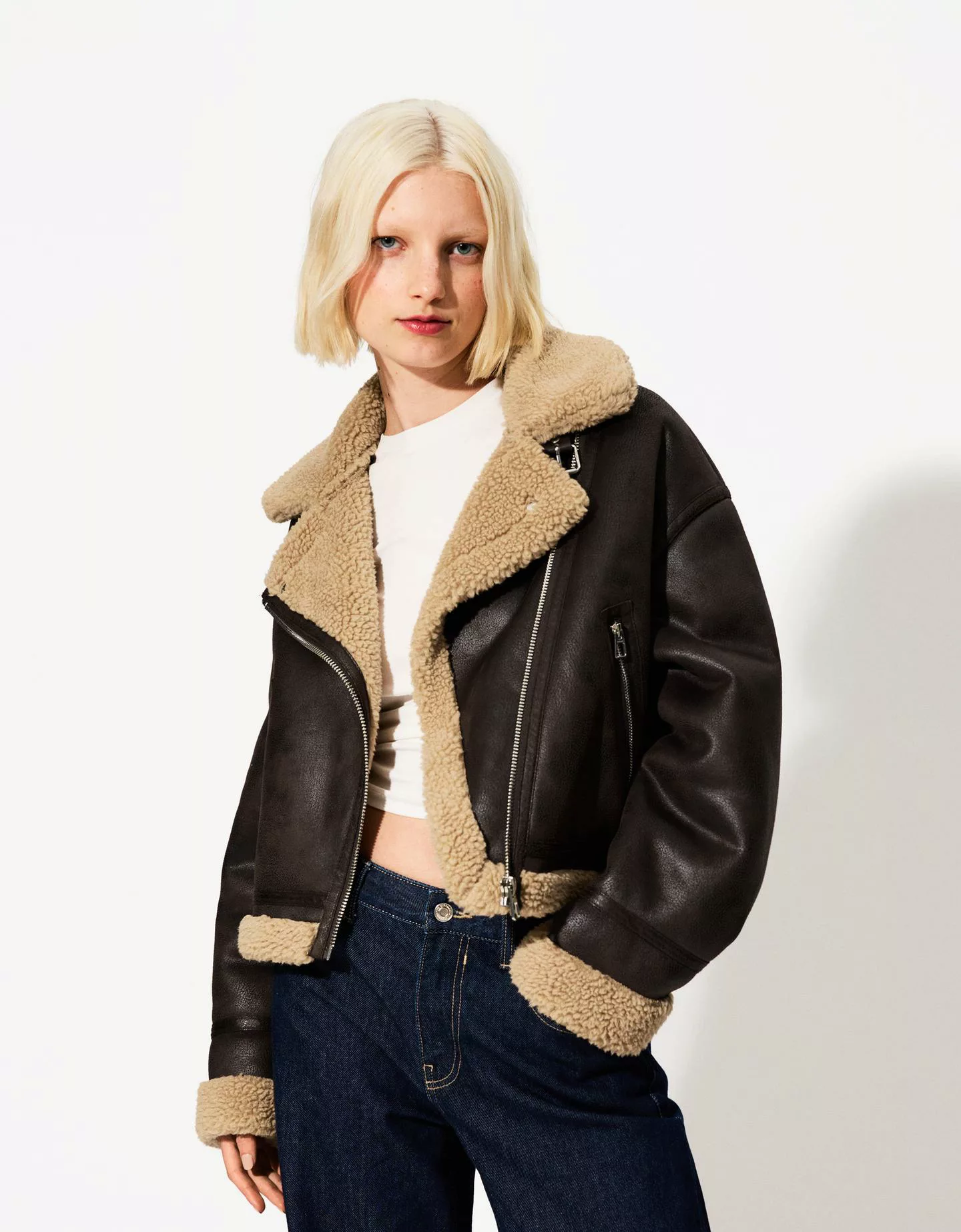 Bershka Doubleface-Bikerjacke Damen Xs Braun günstig online kaufen