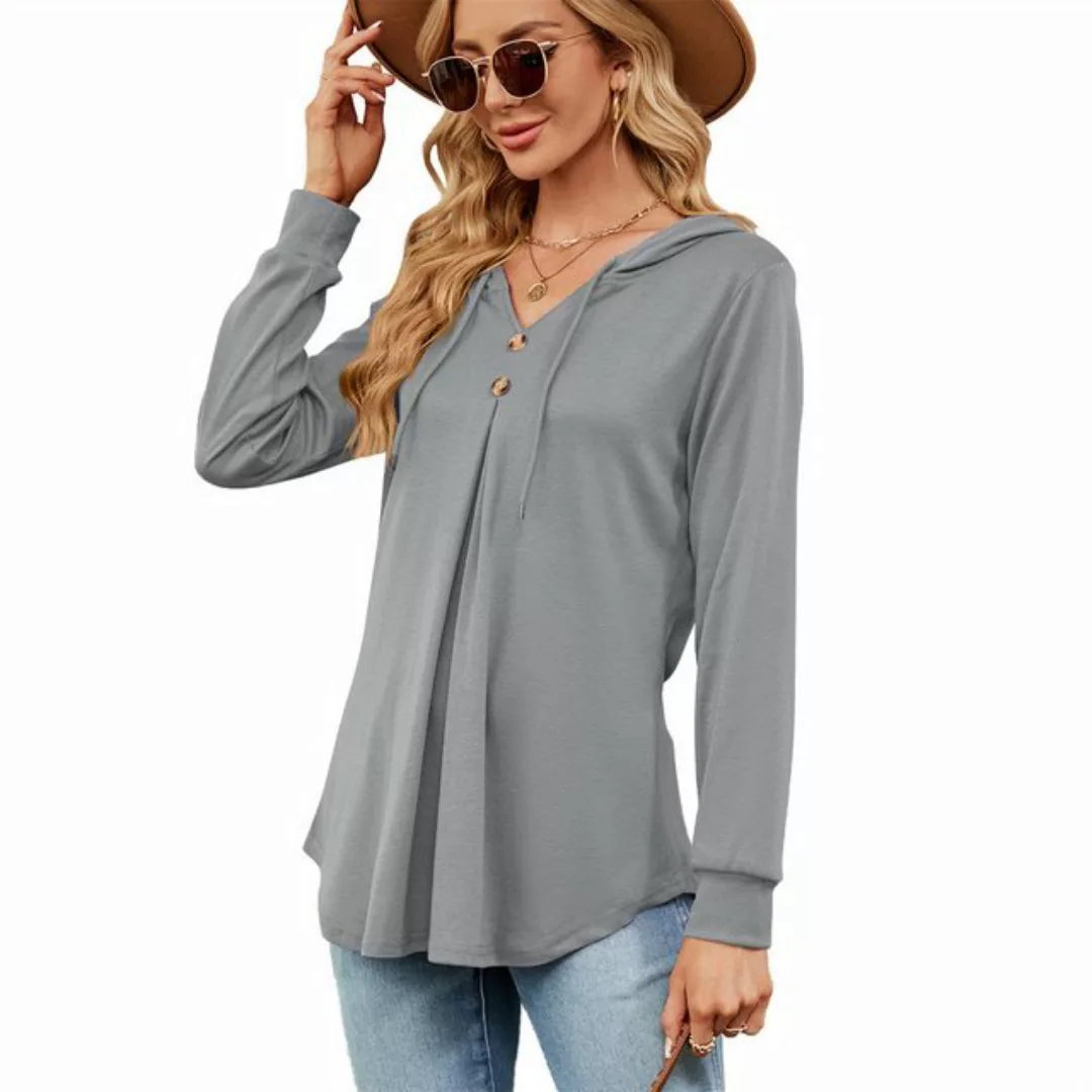 RUZU UG Kapuzenpullover Einfarbiges Damen-Sweatshirt mit V-Ausschnitt und l günstig online kaufen