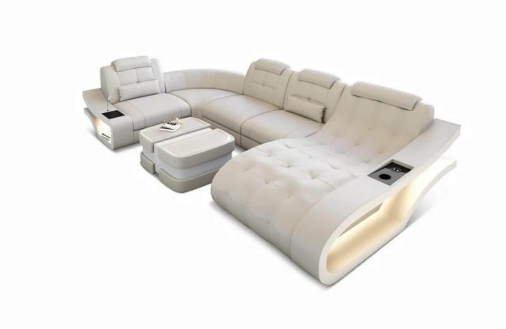 Sofa Dreams Wohnlandschaft Ledersofa Leder Couch Elegante U-Form Ledercouch günstig online kaufen