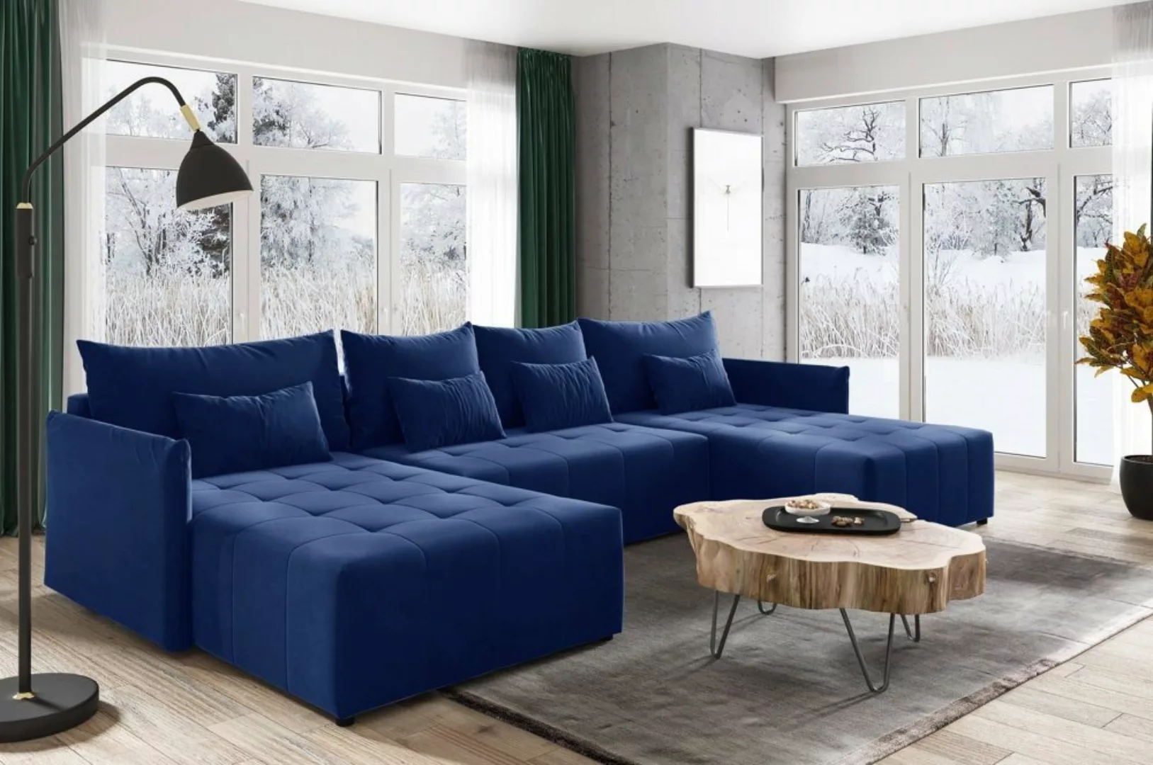 DB-Möbel Wohnlandschaft "Basic-U" in Blau, mit Schlaffunktion und Bettkaste günstig online kaufen