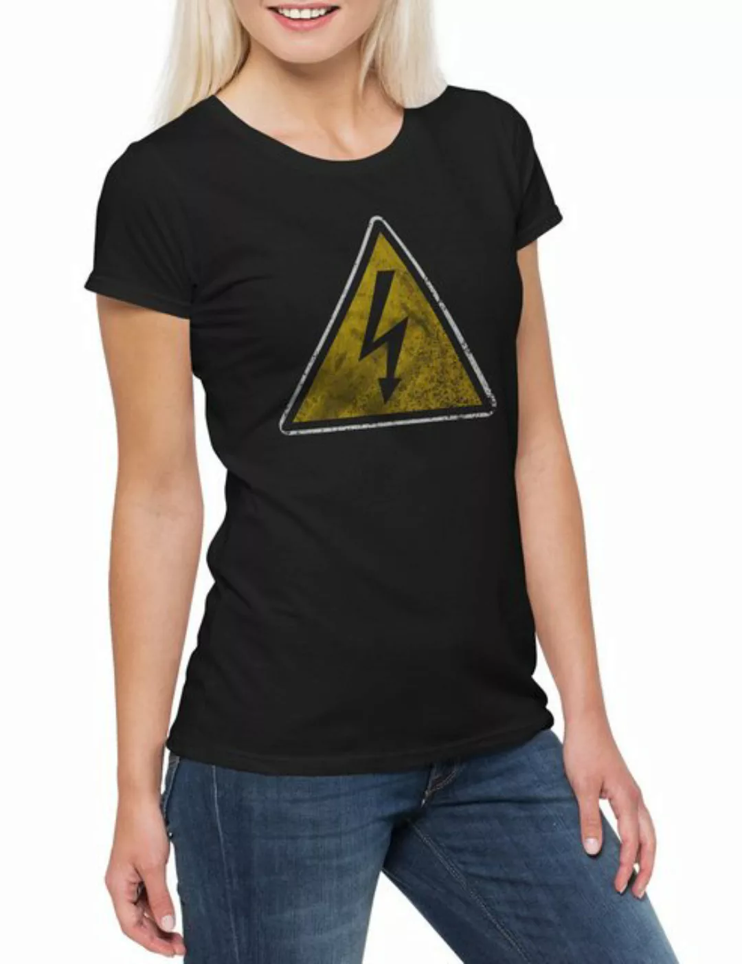 Urban Backwoods Print-Shirt Caution High Voltage Vintage Logo Sign Damen T- günstig online kaufen