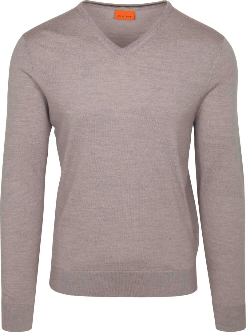 Suitable Merino Pullover V-Ausschnitt Greige - Größe S günstig online kaufen