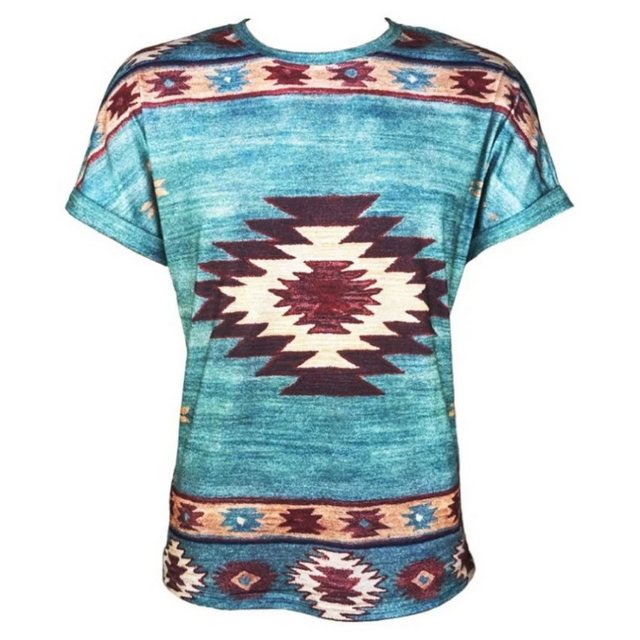 Westernlifestyle T-Shirt Diamond Pattern Türkises T-Shirt Westernshirt günstig online kaufen