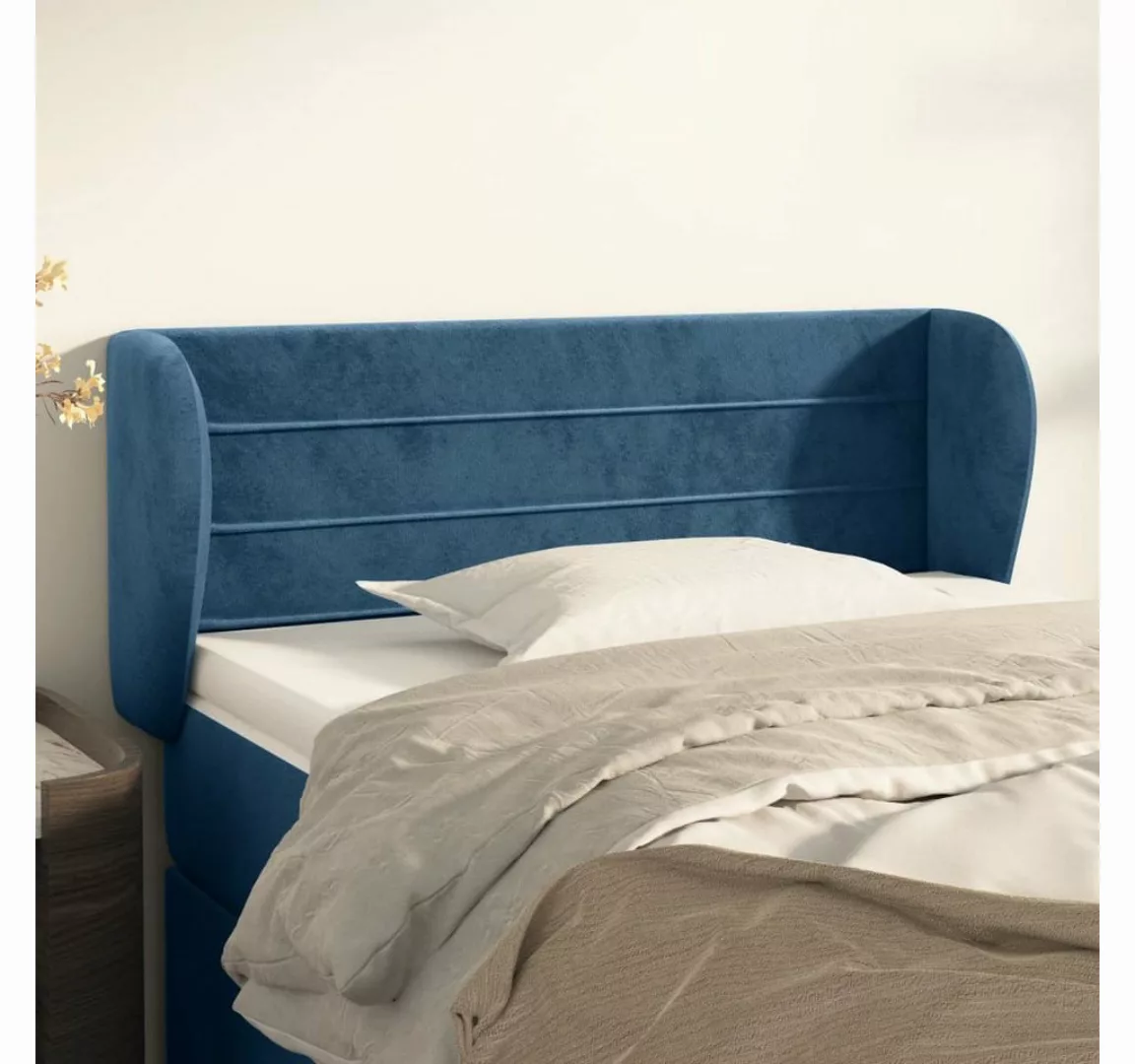 vidaXL Bett, Kopfteil mit Ohren Dunkelblau 83x23x78/88 cm Samt günstig online kaufen