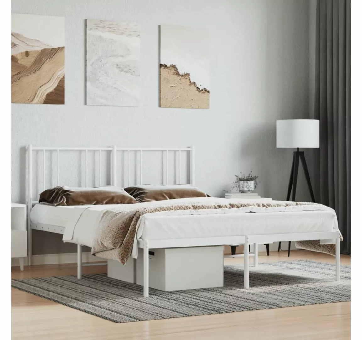furnicato Bett Bettgestell mit Kopfteil Metall Weiß 150x200 cm günstig online kaufen