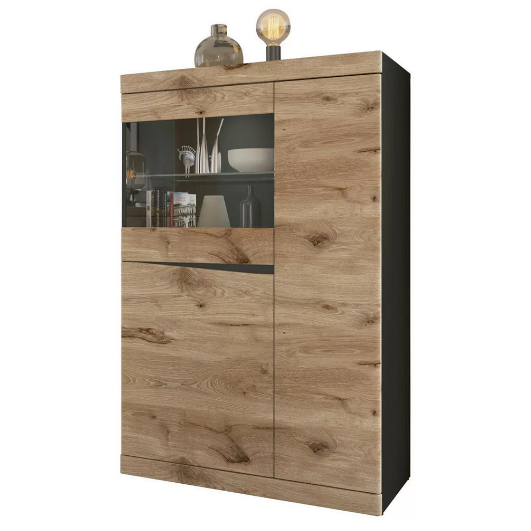 Highboard Spring Eiche Eiche Viking Nachbildung anthrazit B/H/T: ca. 86x131 günstig online kaufen