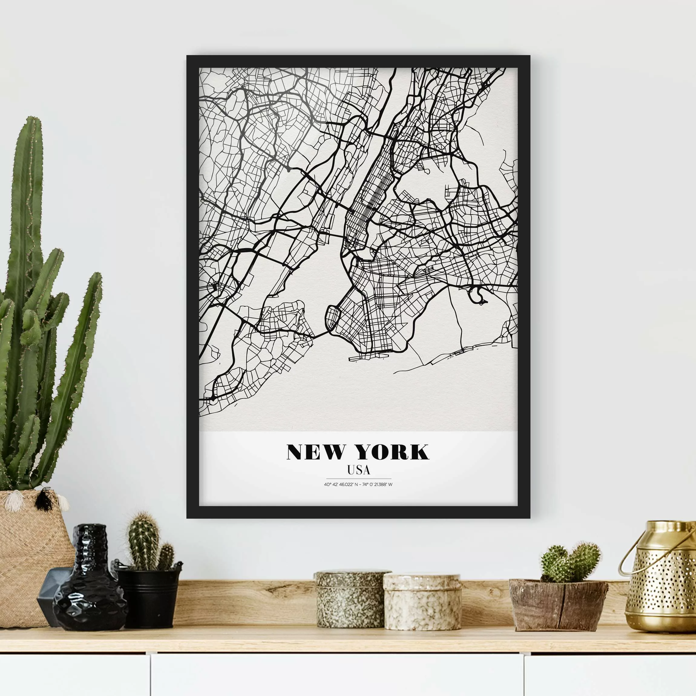Bild mit Rahmen Stadtplan - Hochformat Stadtplan New York - Klassik günstig online kaufen