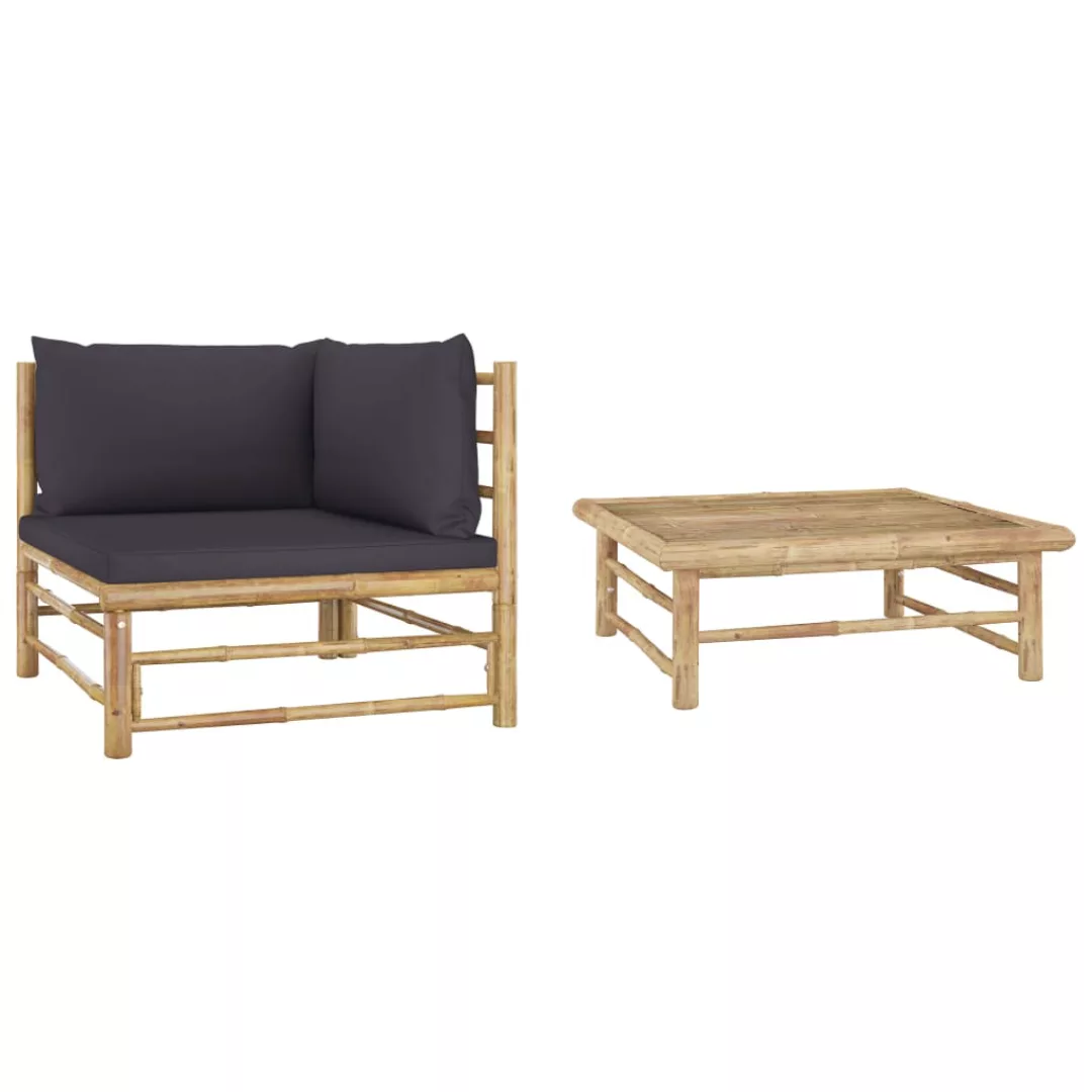 2-tlg. Garten-lounge-set Mit Dunkelgrauen Kissen Bambus günstig online kaufen