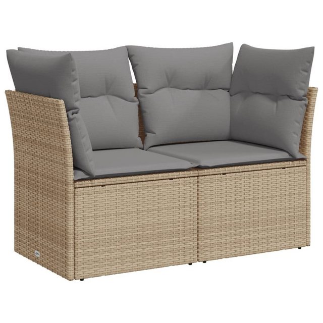 vidaXL Loungesofa Gartensofa mit Kissen 2-Sitzer Beige Poly Rattan günstig online kaufen