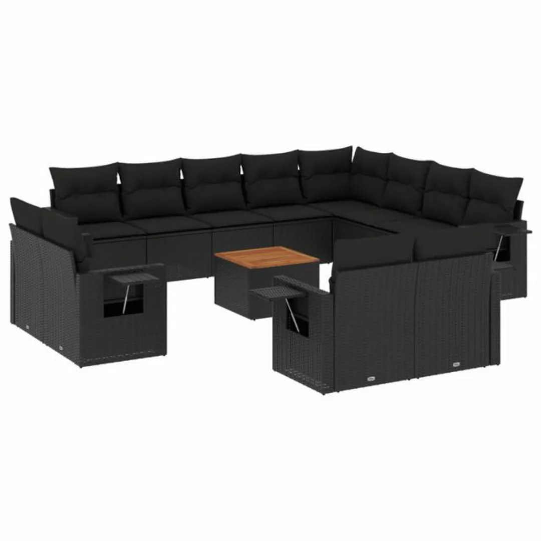 vidaXL Sofaelement 13-tlg. Garten-Sofagarnitur mit Kissen Schwarz Poly Ratt günstig online kaufen