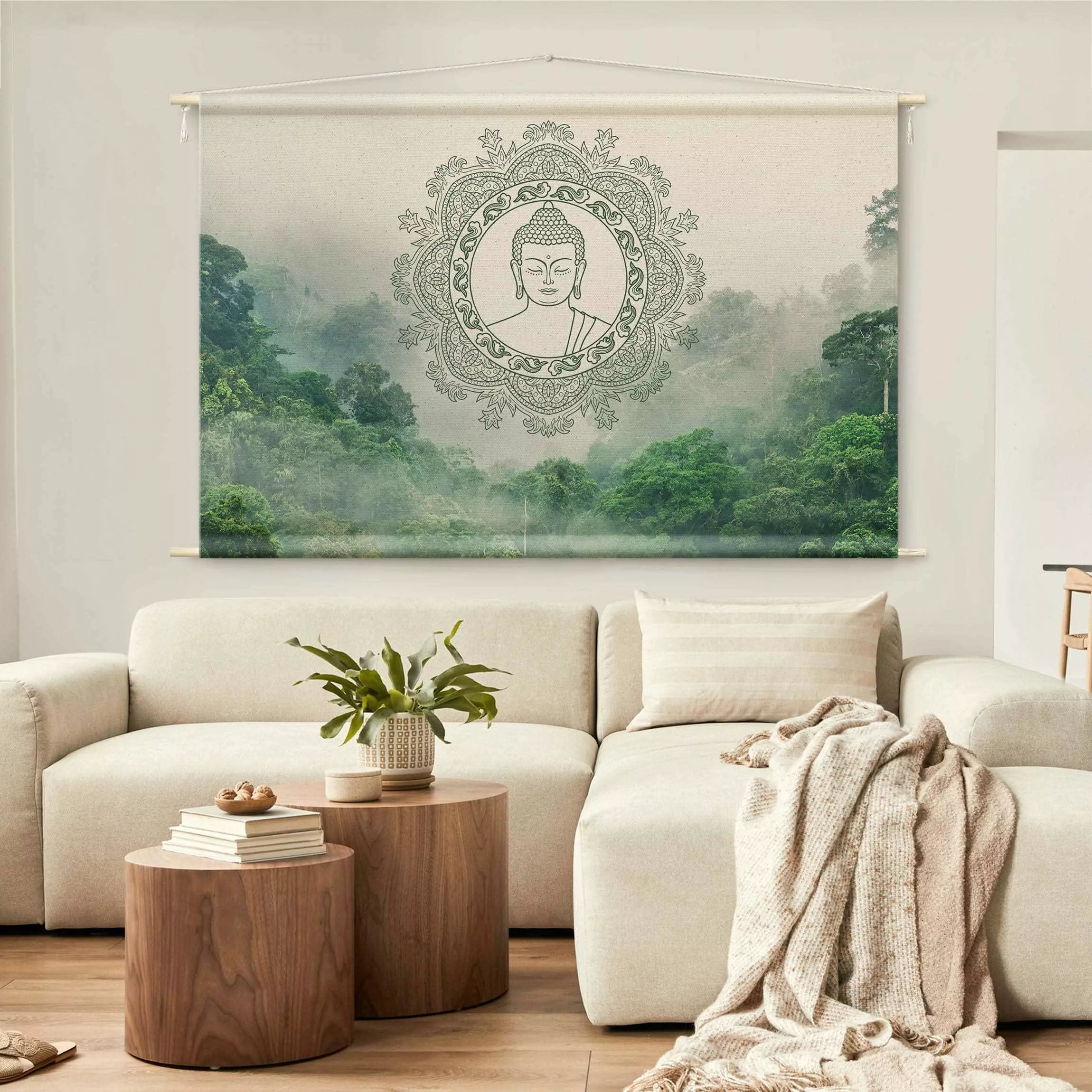 Wandteppich Buddha Mandala im Nebel günstig online kaufen