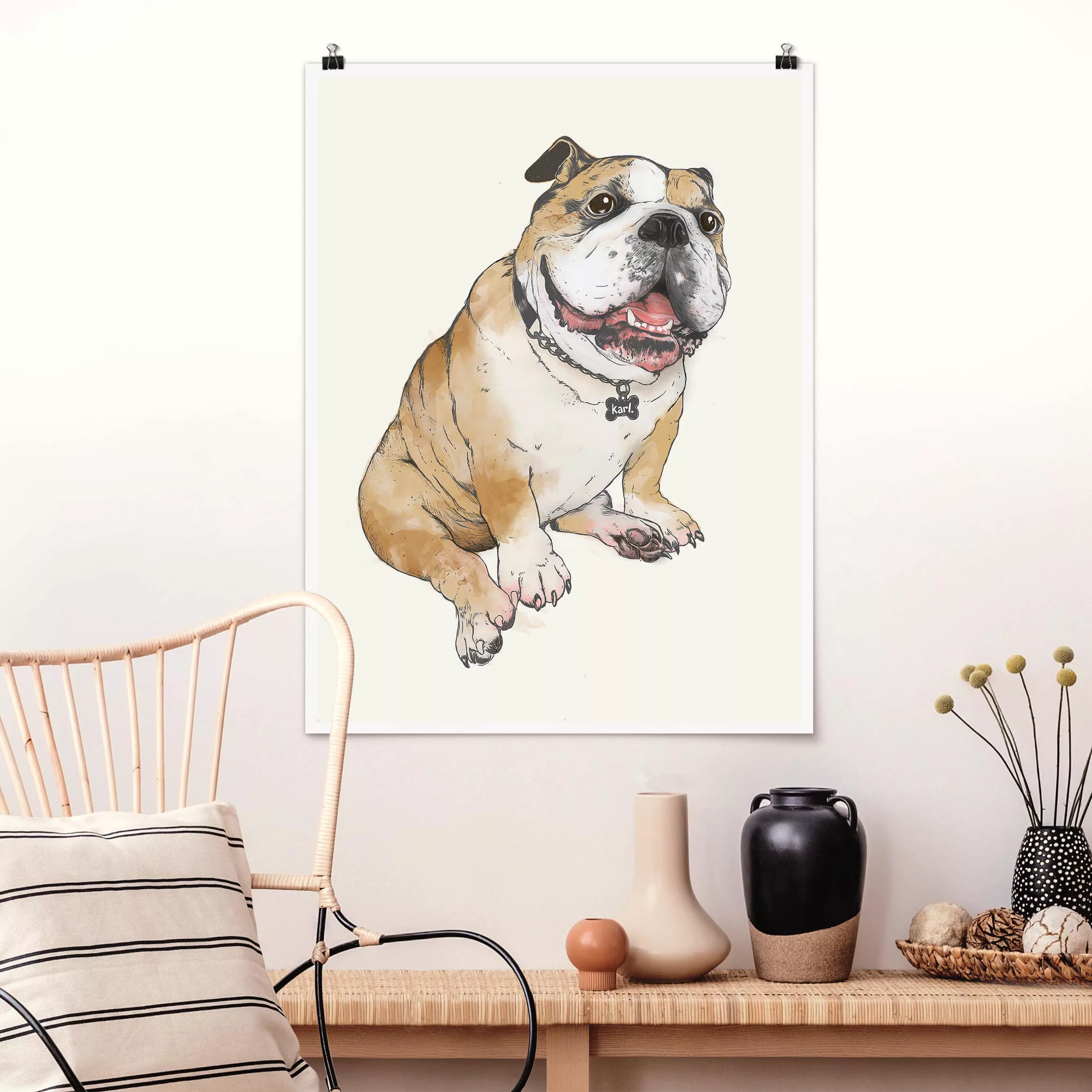 Poster Tiere - Hochformat Illustration Hund Bulldogge Malerei günstig online kaufen