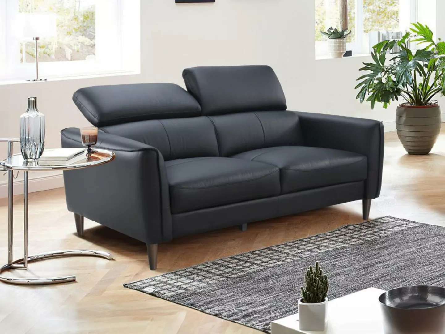 Sofa 2-Sitzer - Büffelleder - Schwarz - SALVI günstig online kaufen