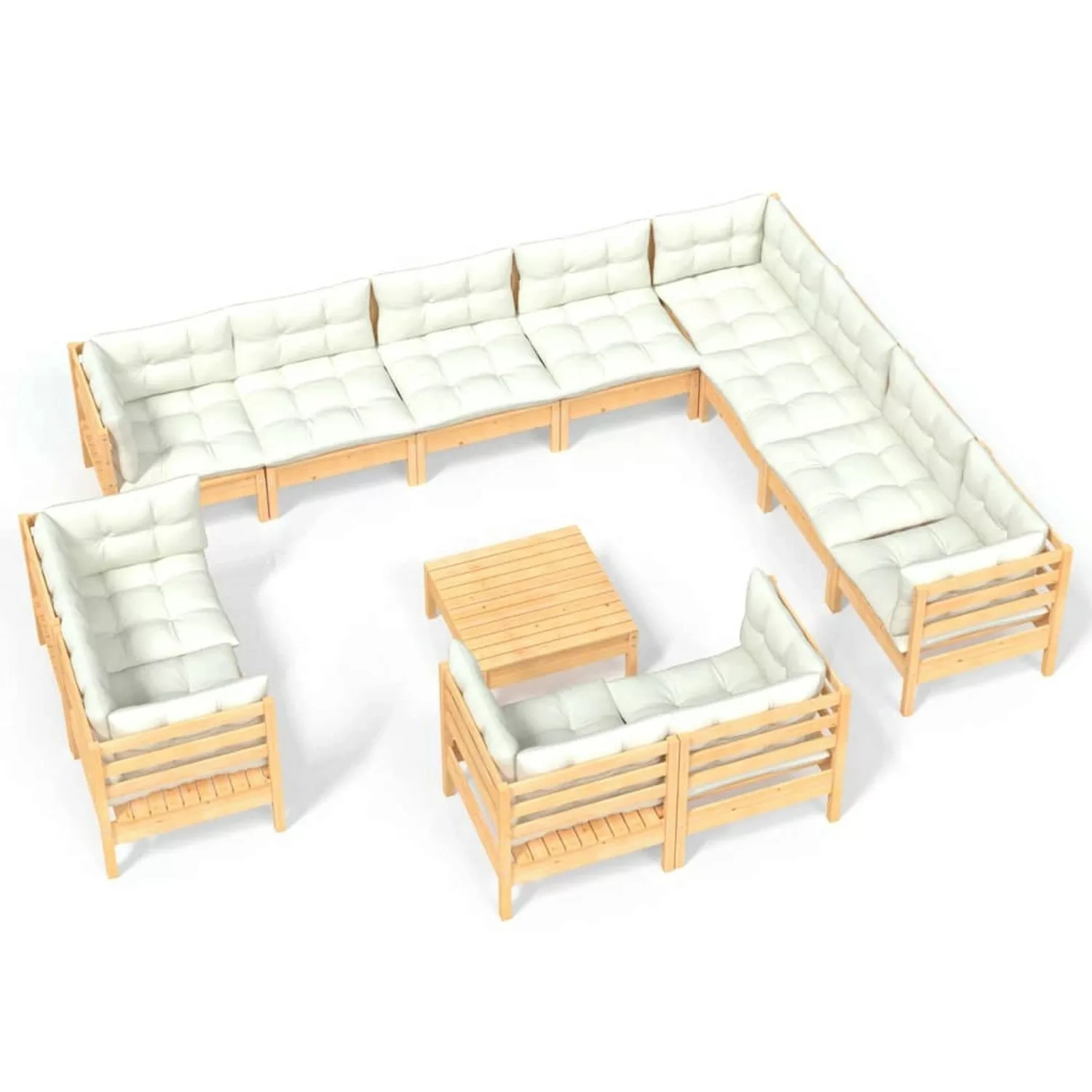 13-tlg. Garten-lounge-set Mit Creme Kissen Massivholz Kiefer günstig online kaufen